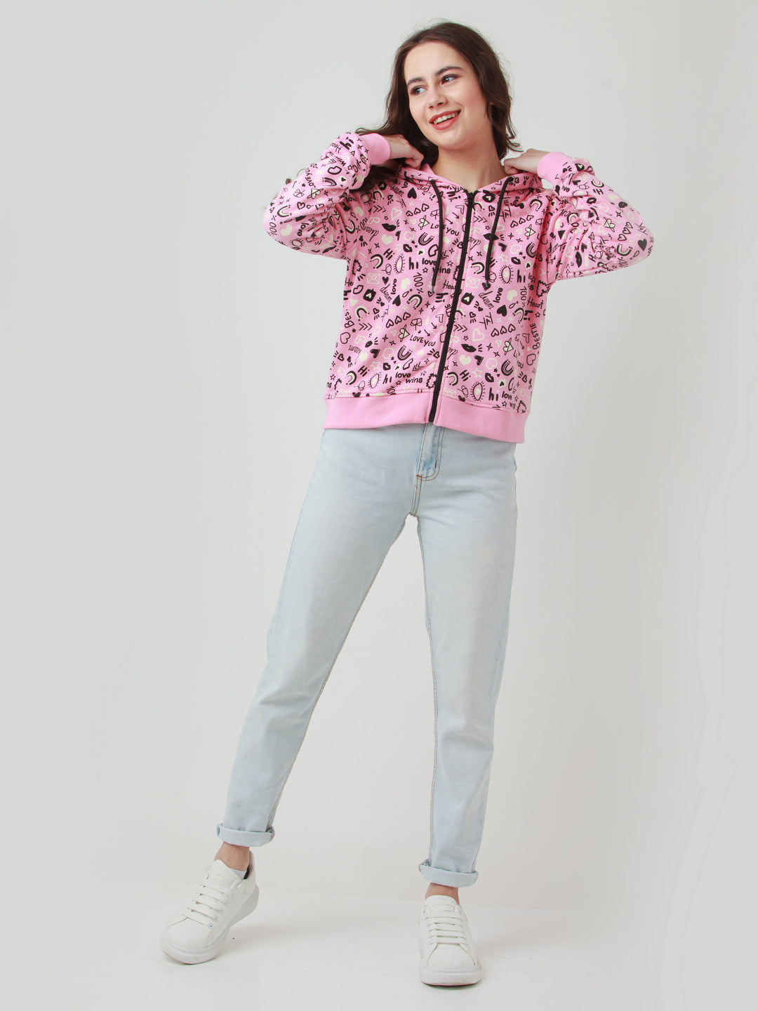 Pink Printed Hoodie Sweatshirt