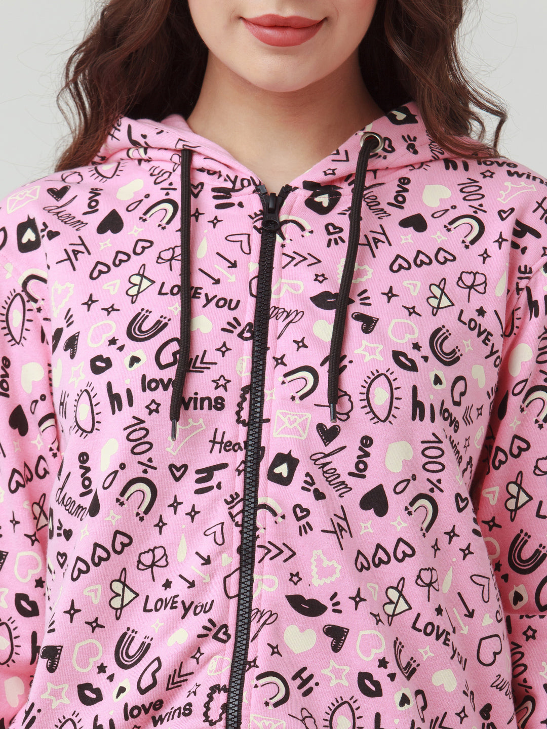 Pink Printed Hoodie Sweatshirt