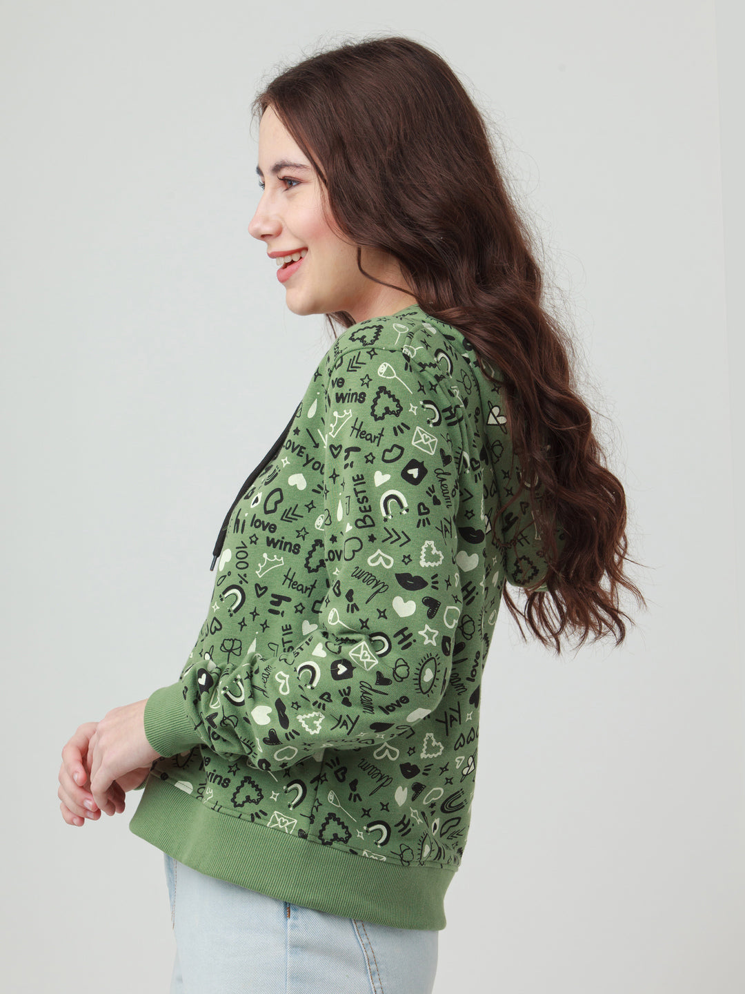 Green Printed Hoodie Sweatshirt