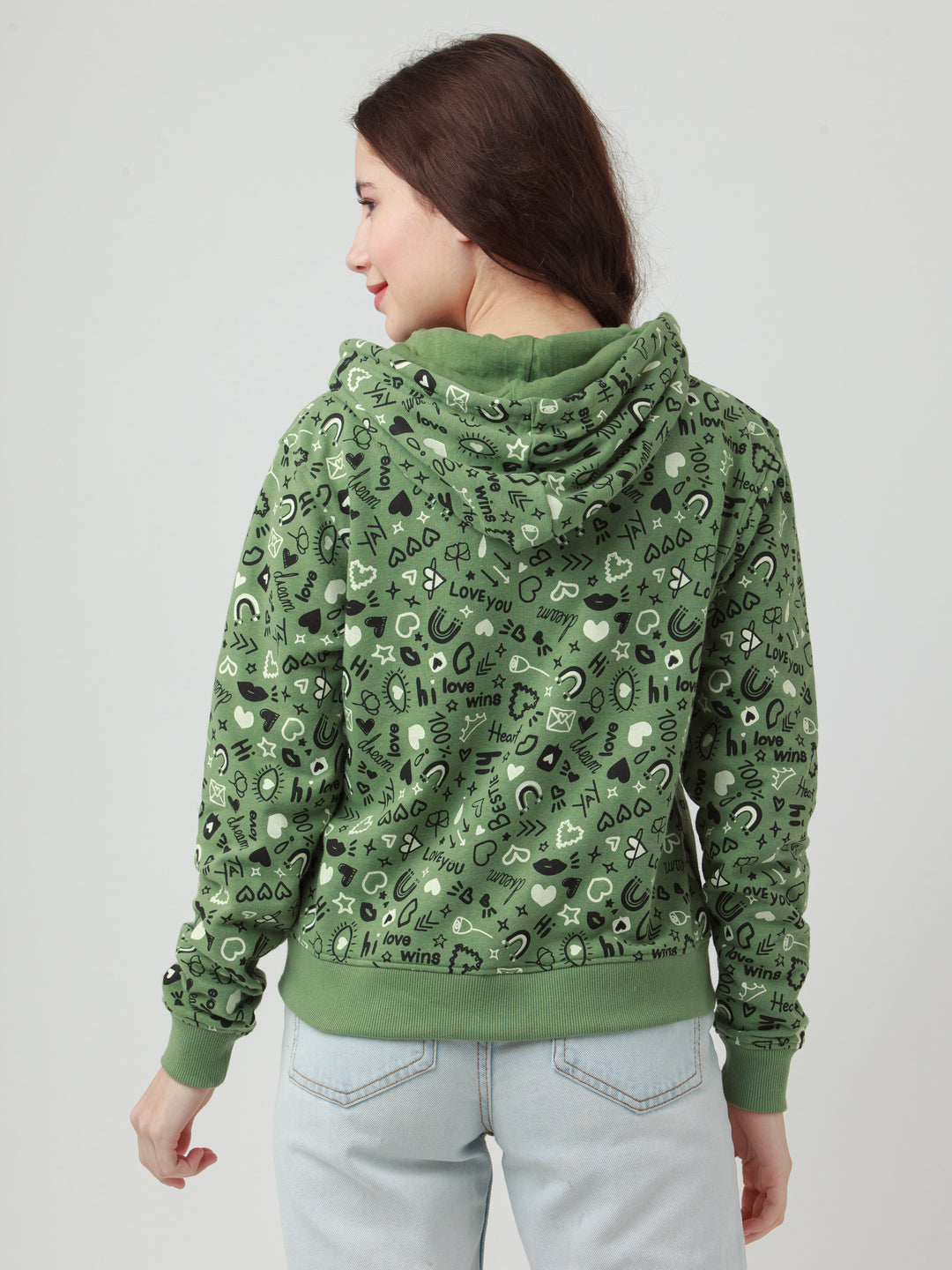 Green Printed Hoodie Sweatshirt