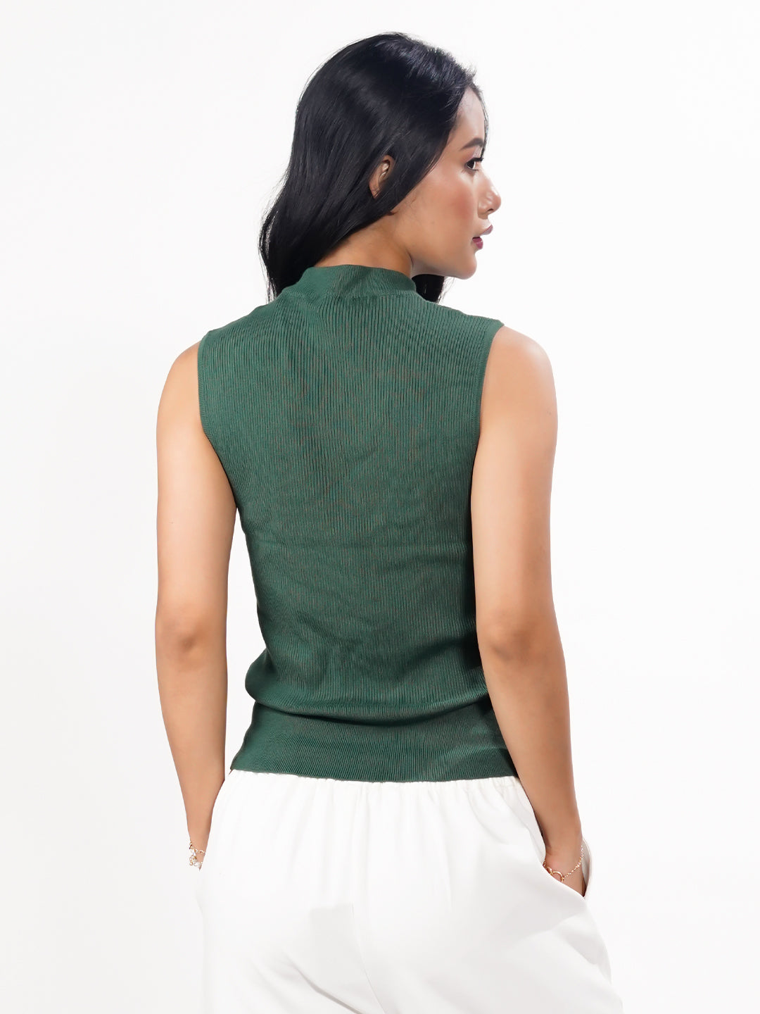 Dark Green Solid Slip-On  sweater Top