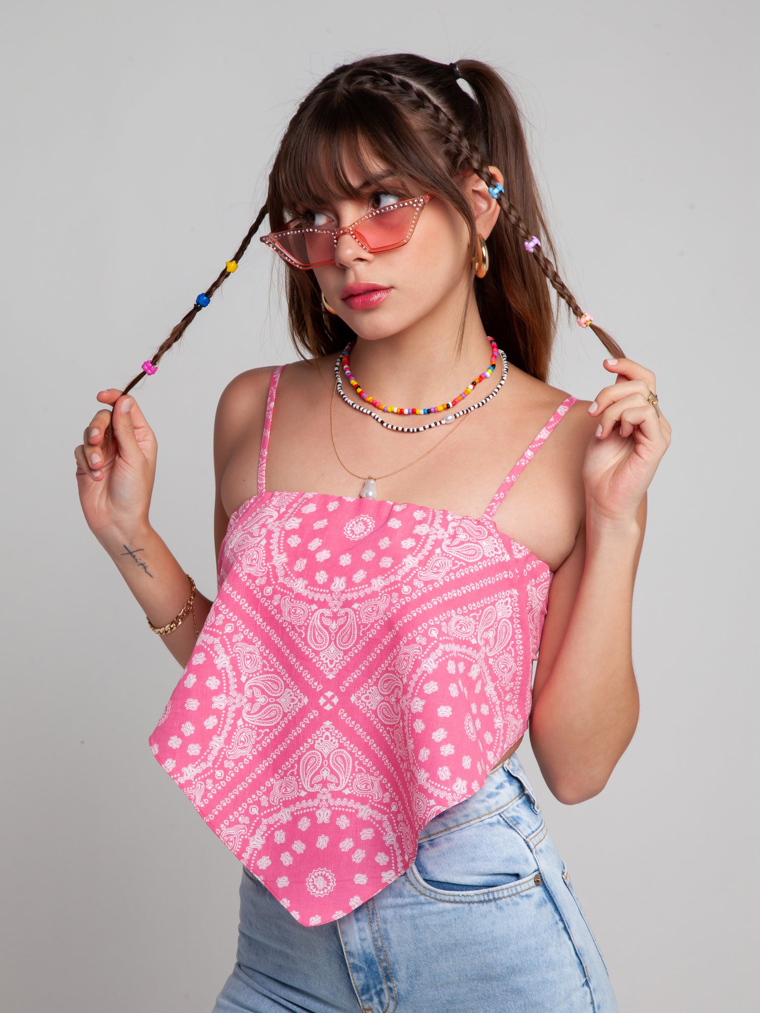 Pink Printed Strappy Top