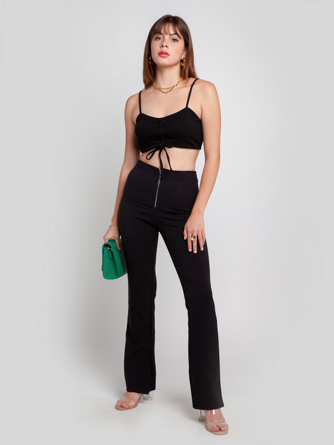 Black Solid Strappy Crop Top