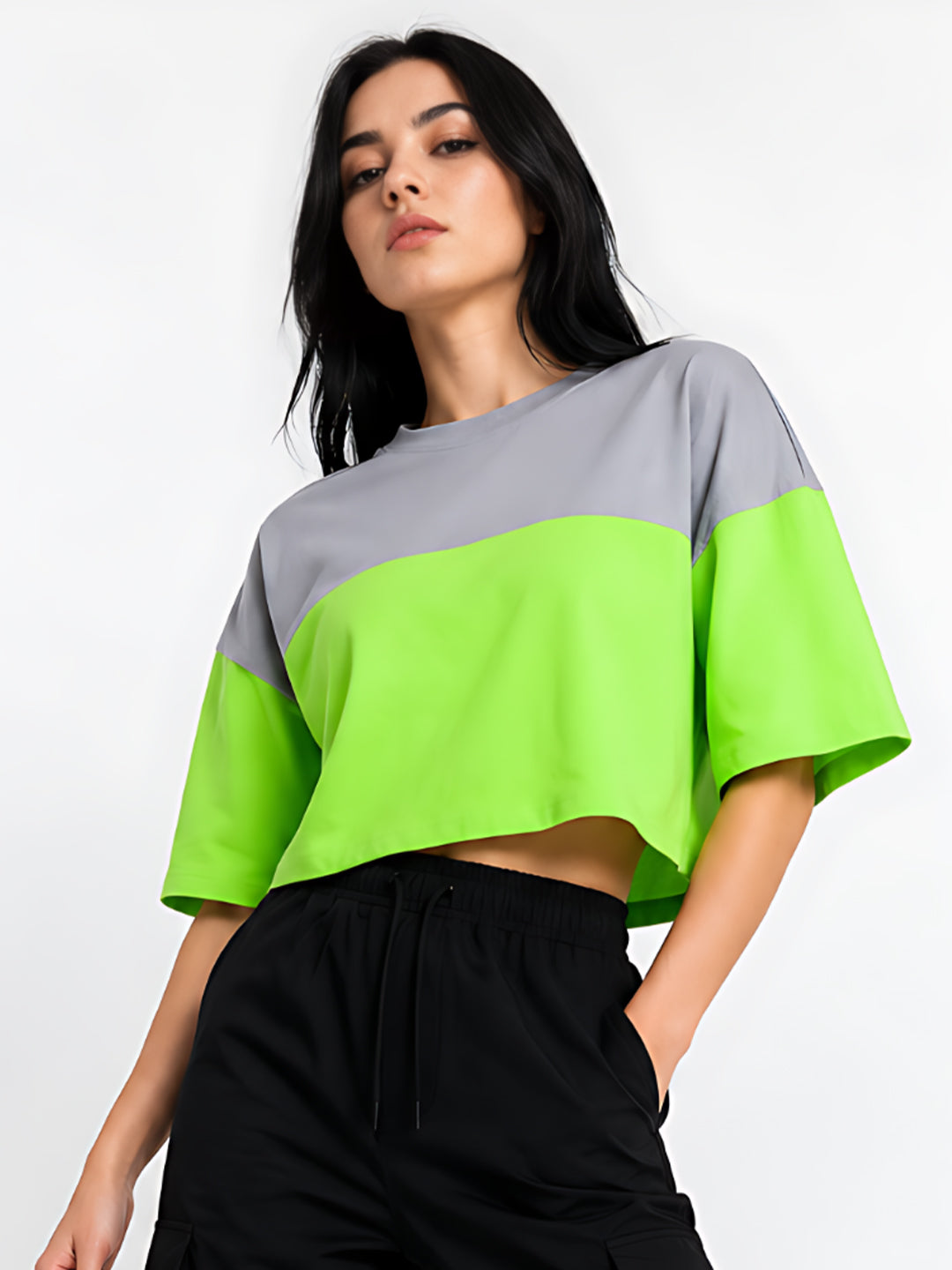 Green Solid Crop T-Shirt