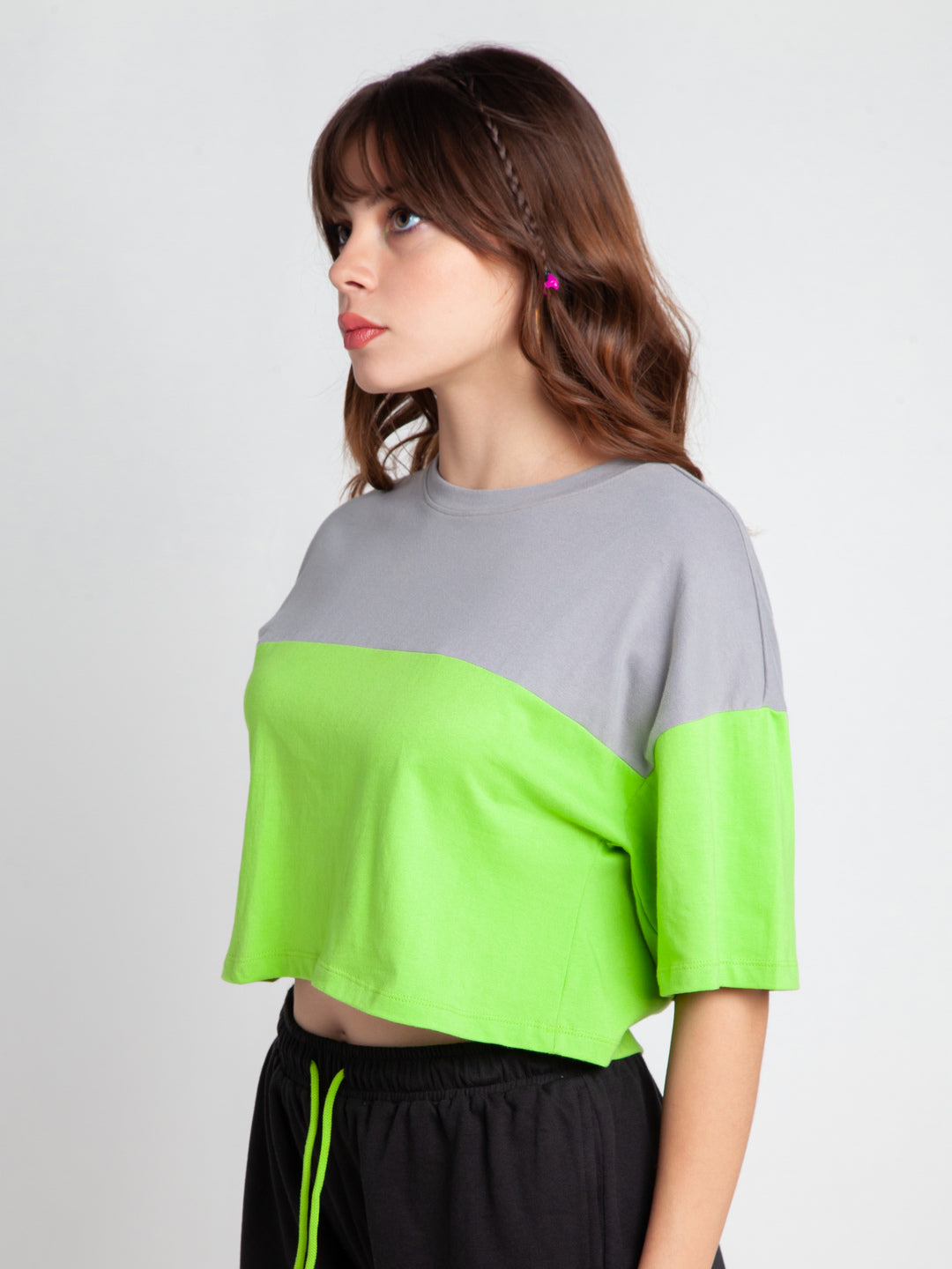 Green Solid Crop T-Shirt