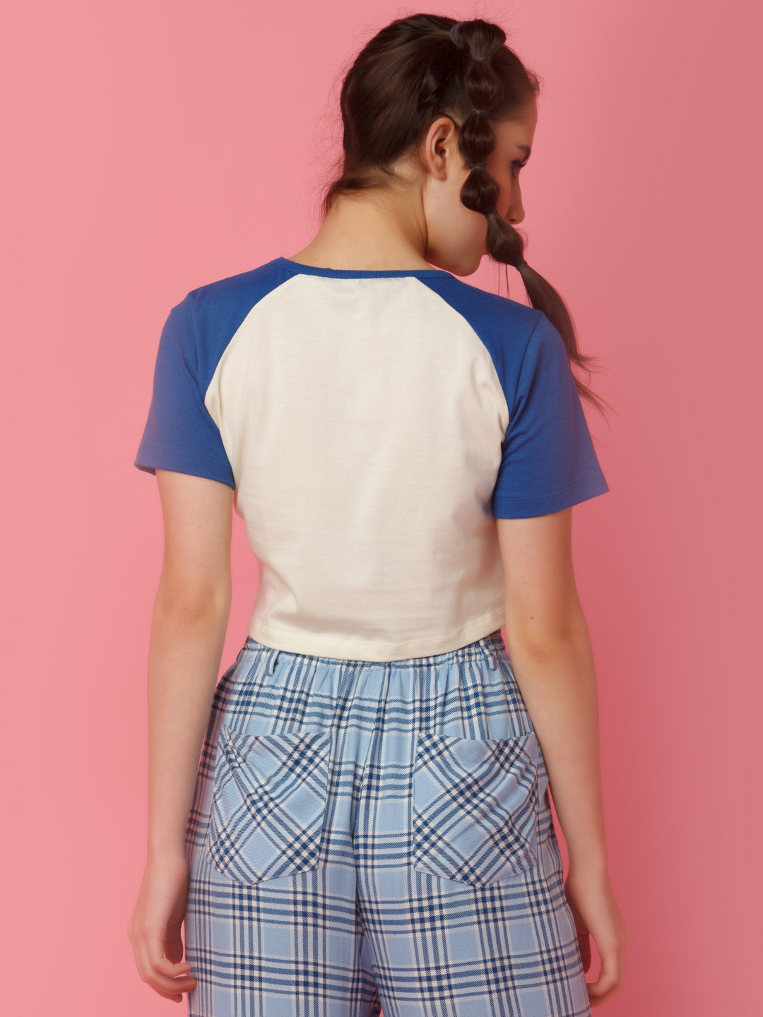 White Printed Cropped Varsity T-Shirt