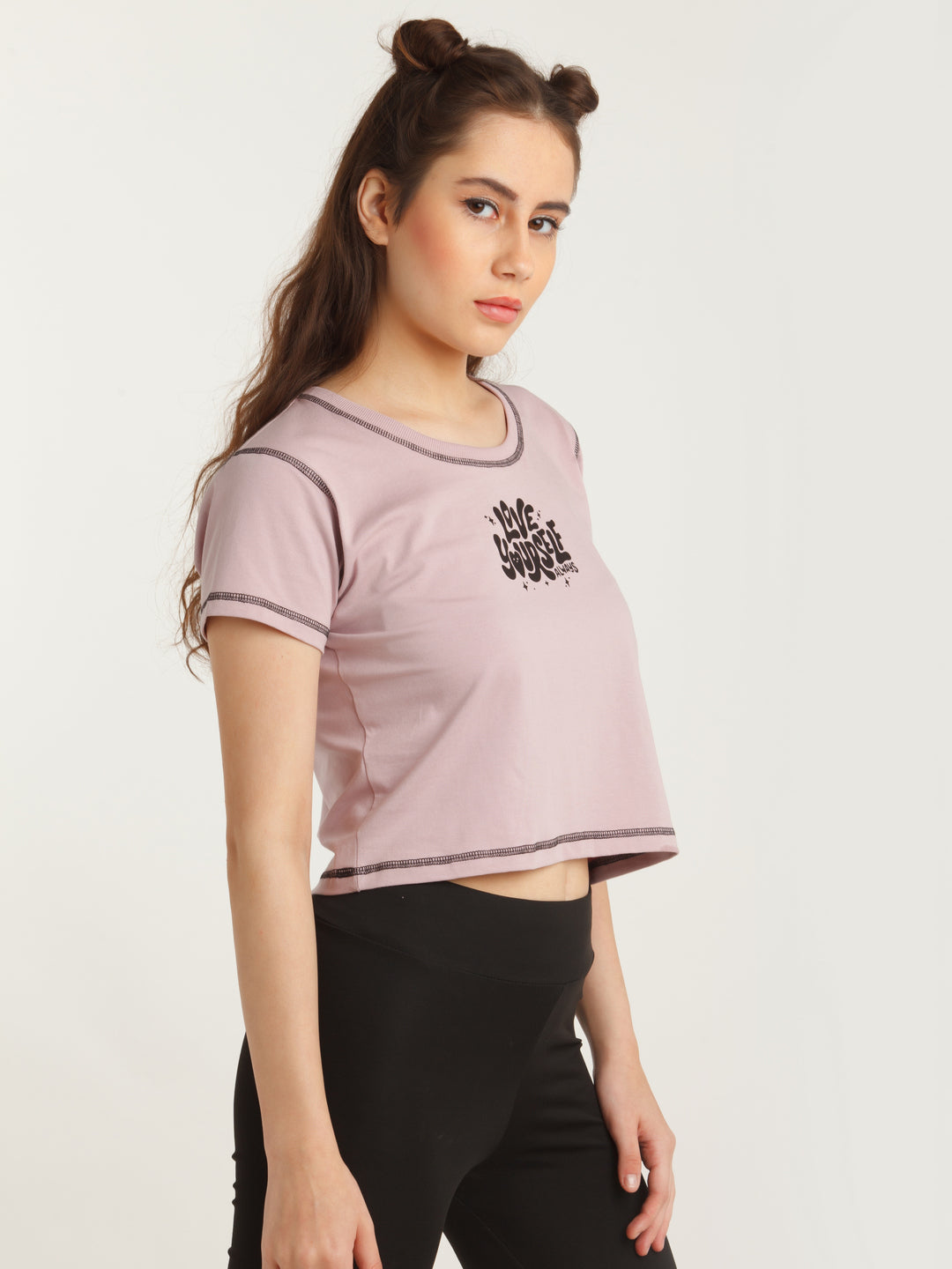 Purple Solid Crop T-Shirt