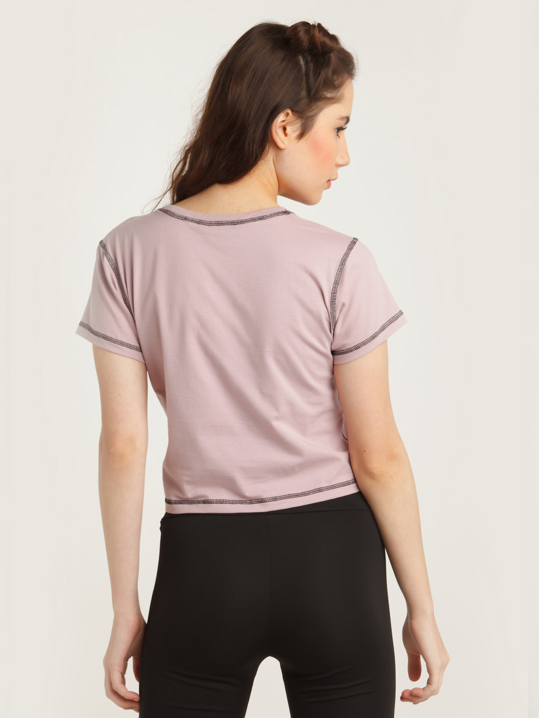 Purple Solid Crop T-Shirt