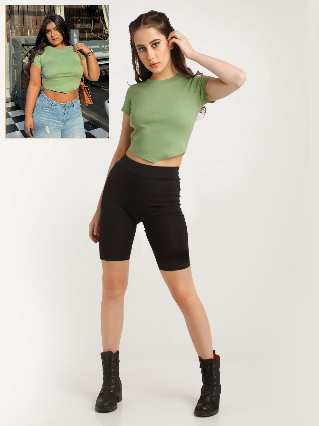 Green Solid Cut Out Top