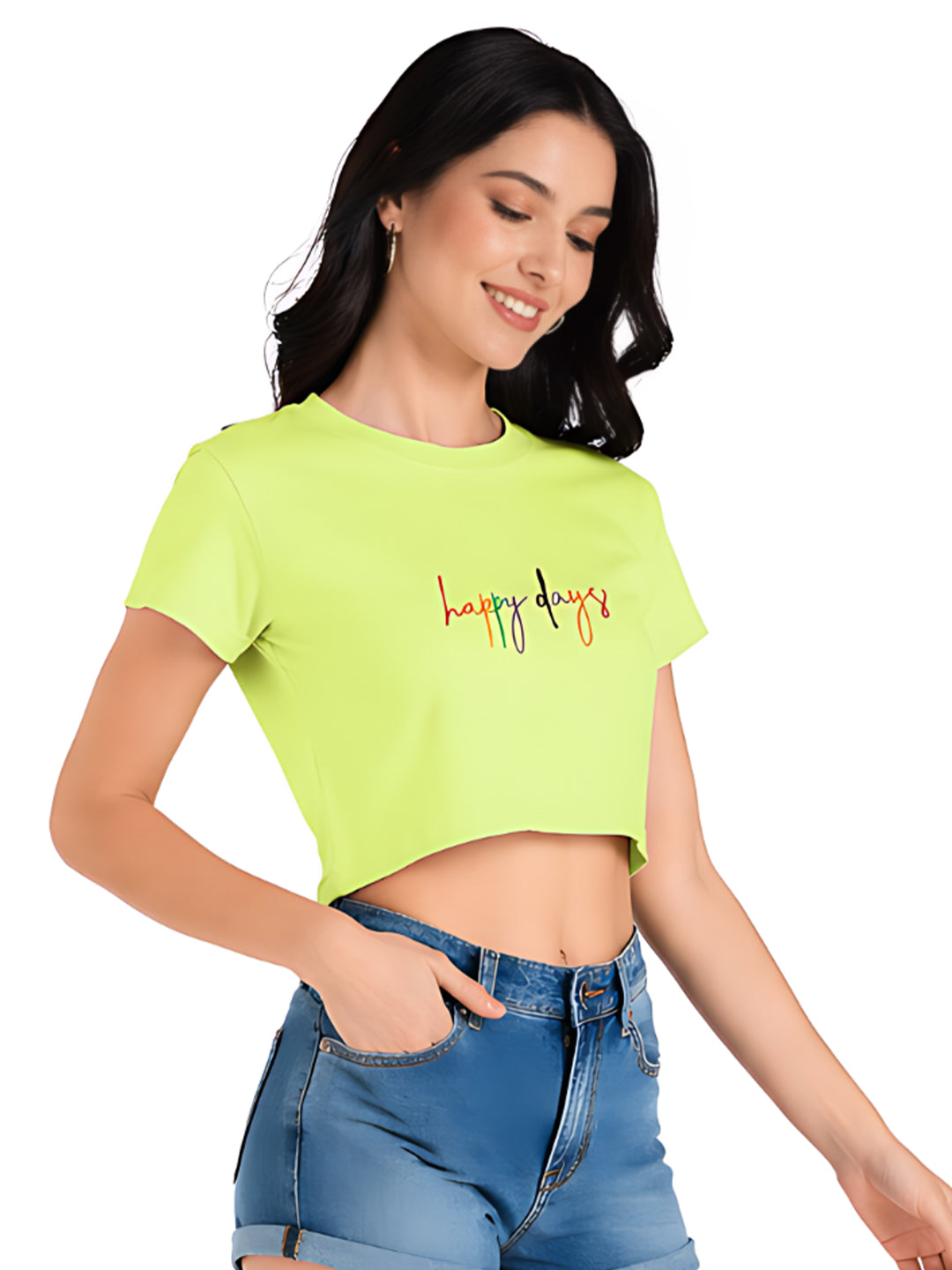 Lime Green Solid Crop Top