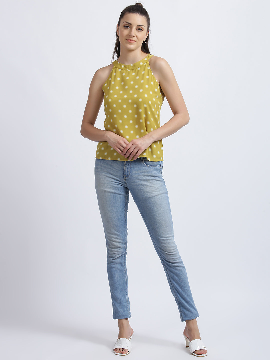 Lime Yellow Polka Dots Regular Top