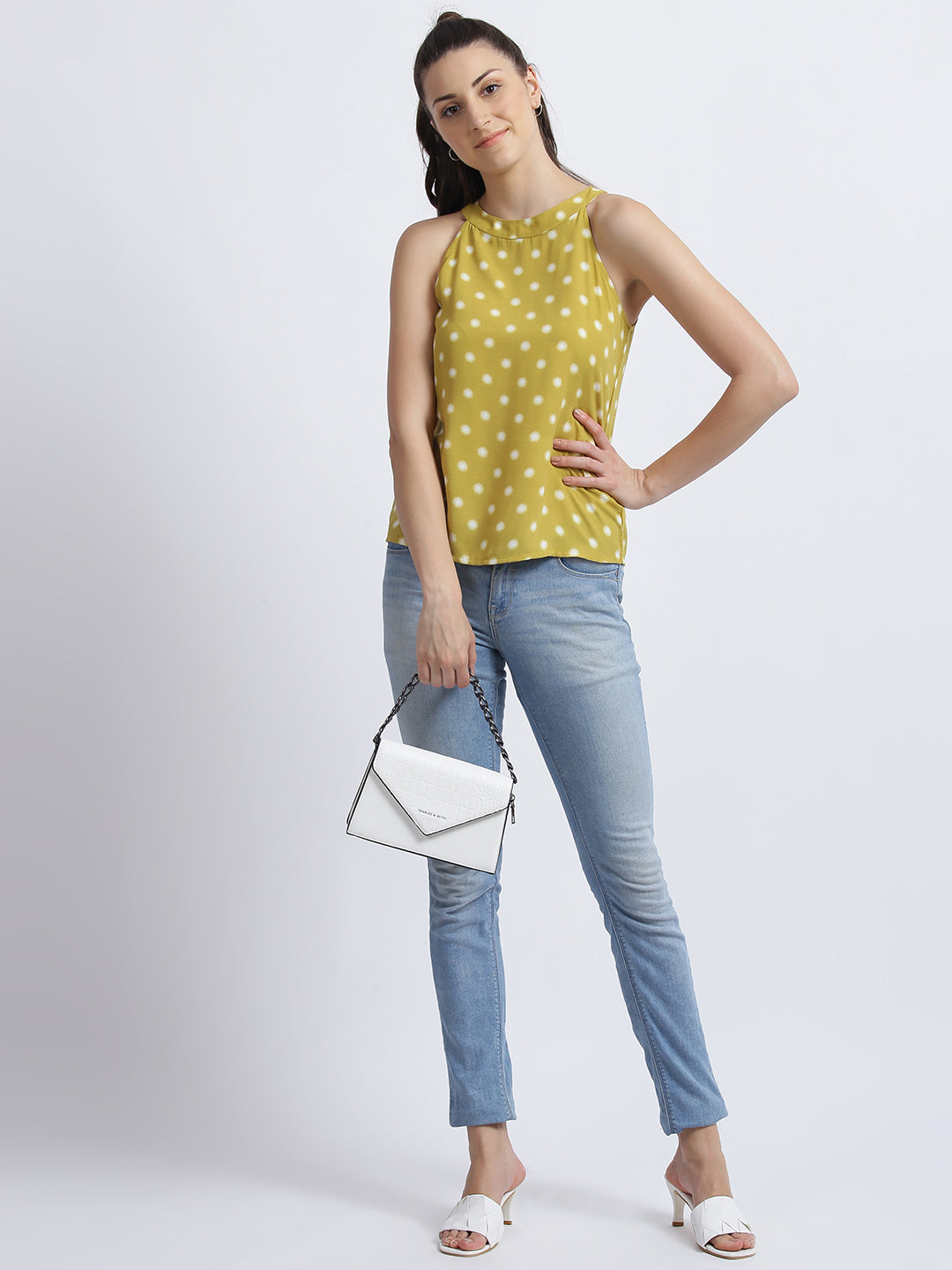 Lime Yellow Polka Dots Regular Top