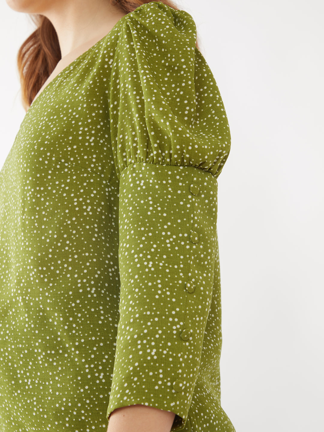 Green Polka Puff Sleeve Top