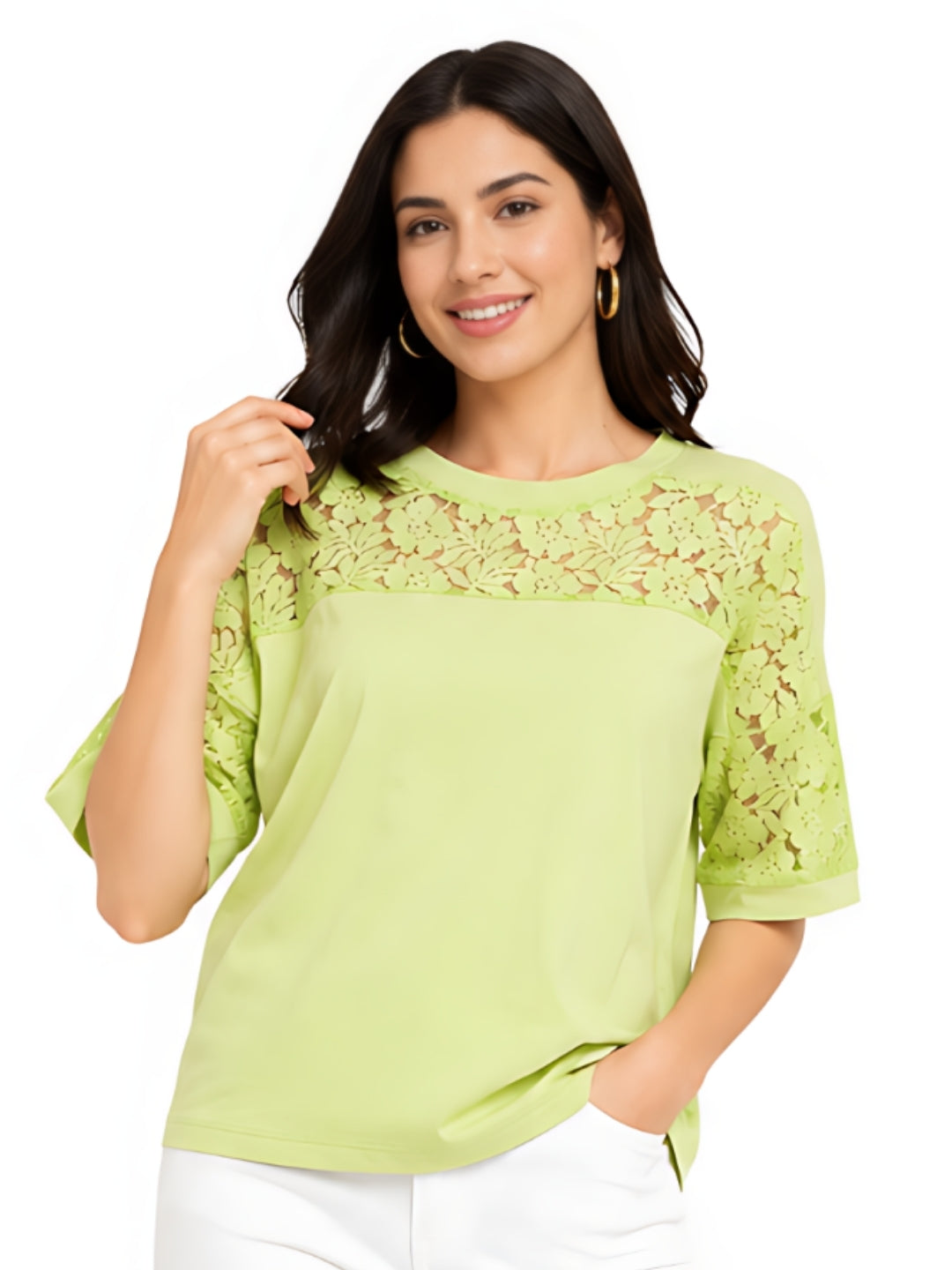 Green Solid Short Sleeves Top