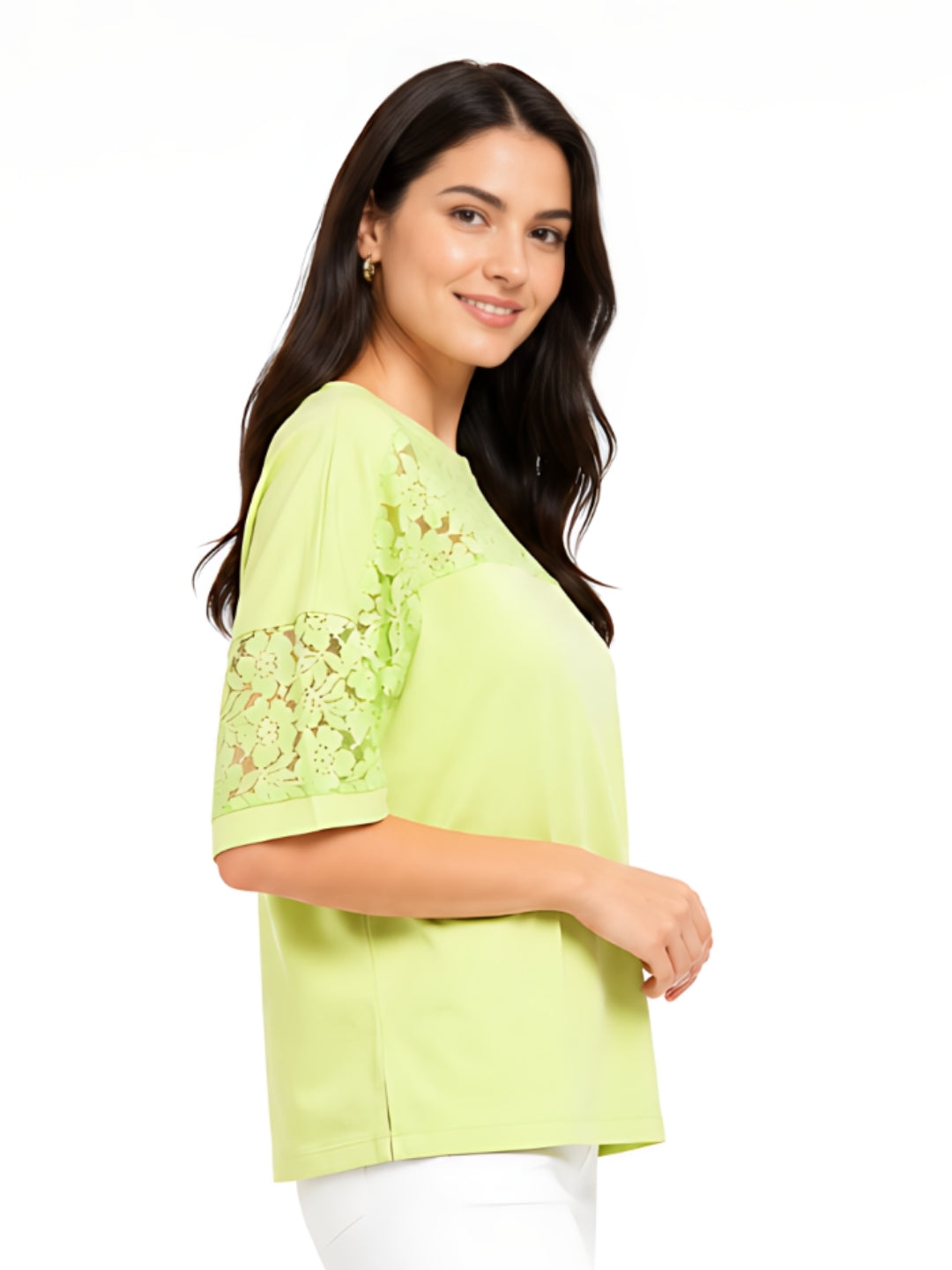 Green Solid Short Sleeves Top