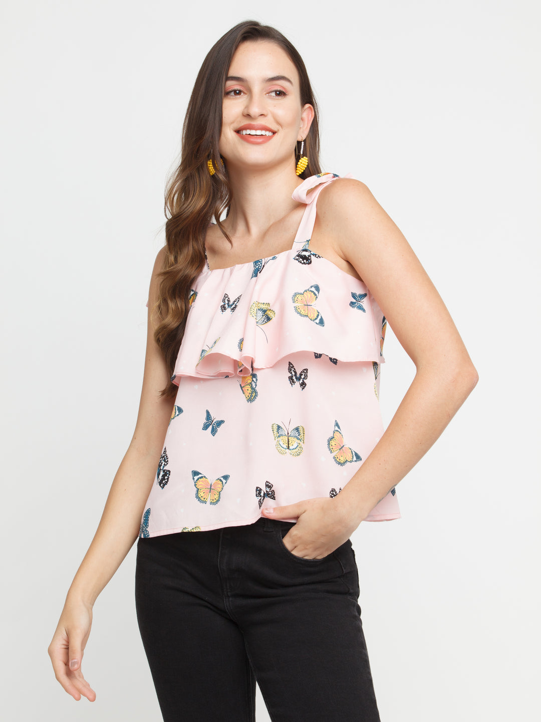 Pink Printed Ruffled Top