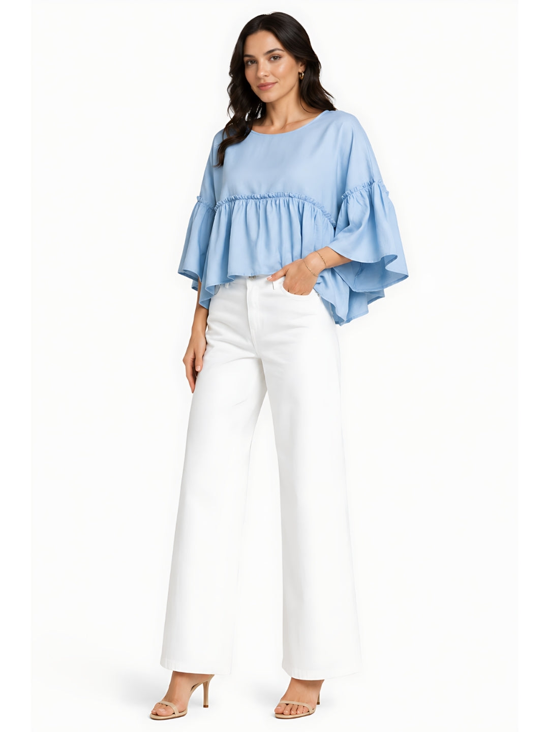 Blue Solid Tiered Top