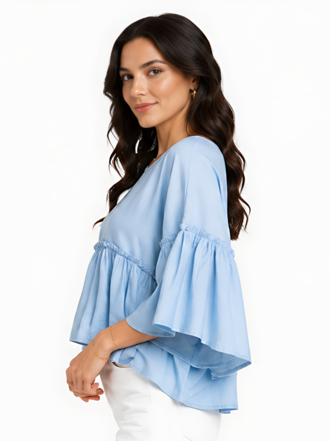 Blue Solid Tiered Top