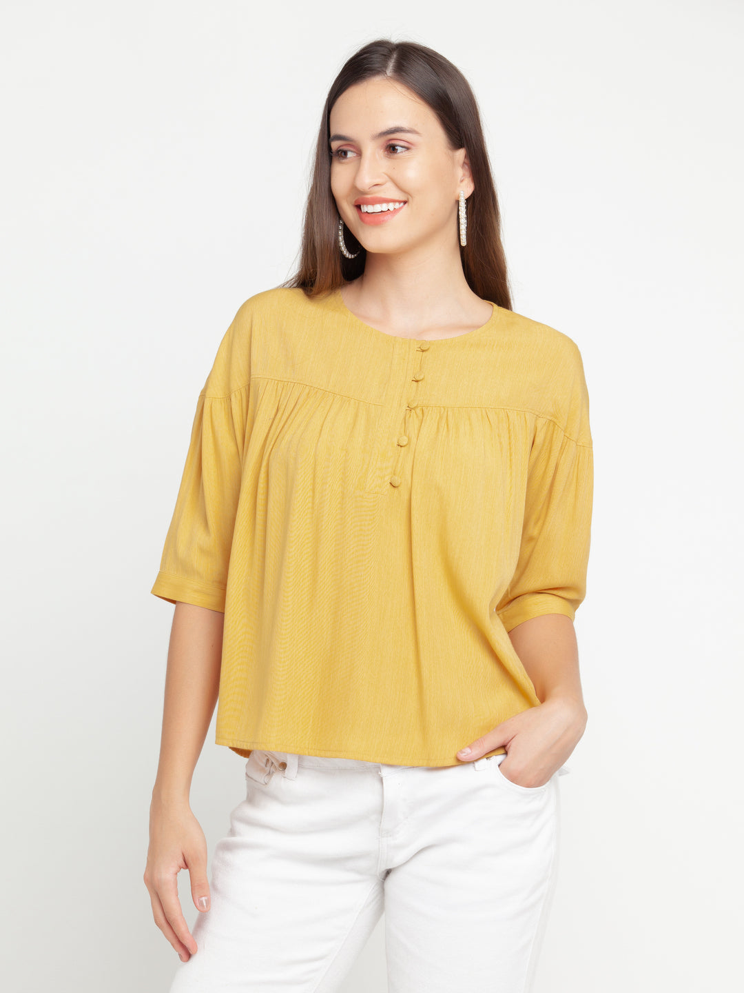 Yellow Solid Gathered Top