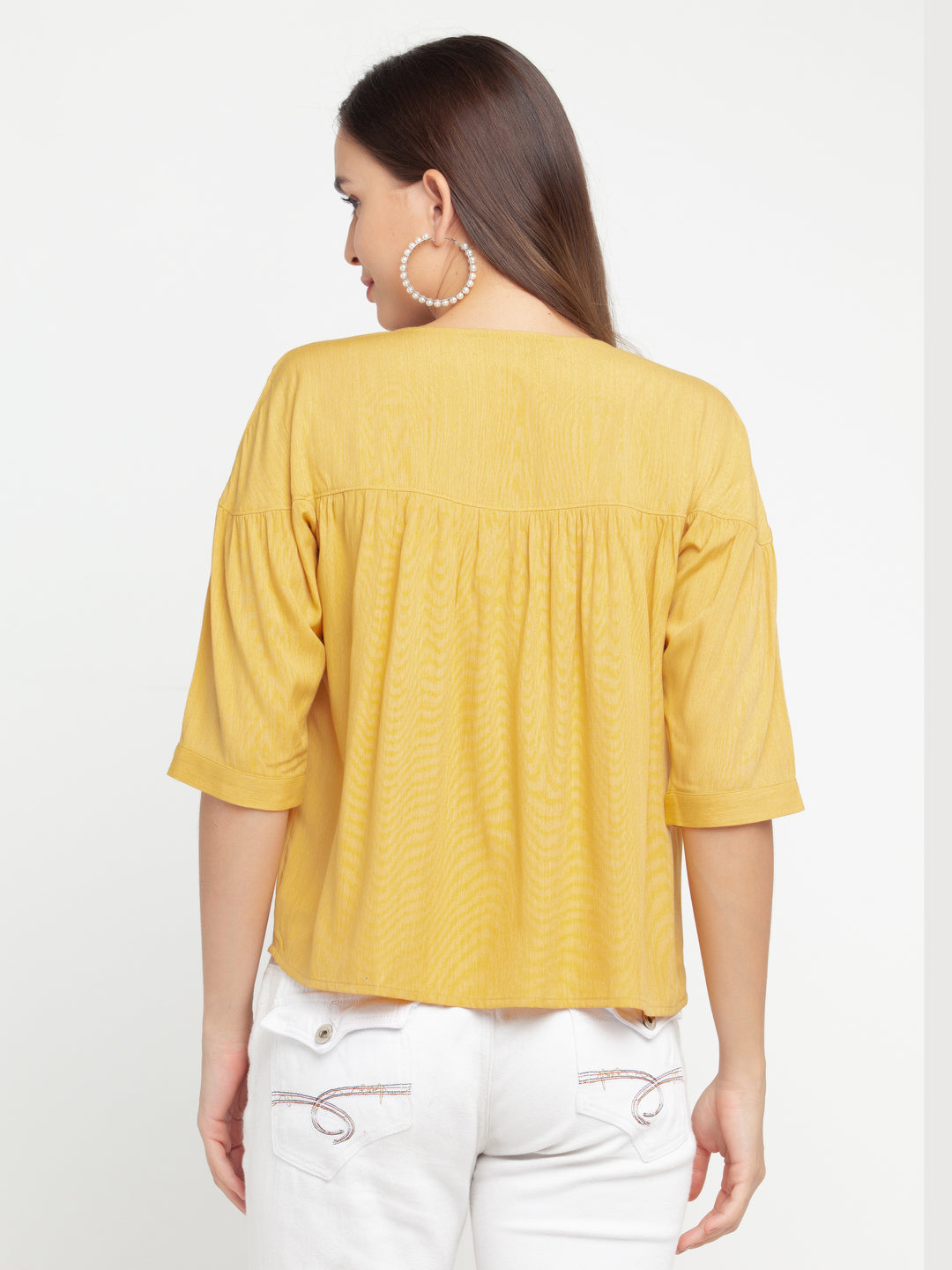 Yellow Solid Gathered Top