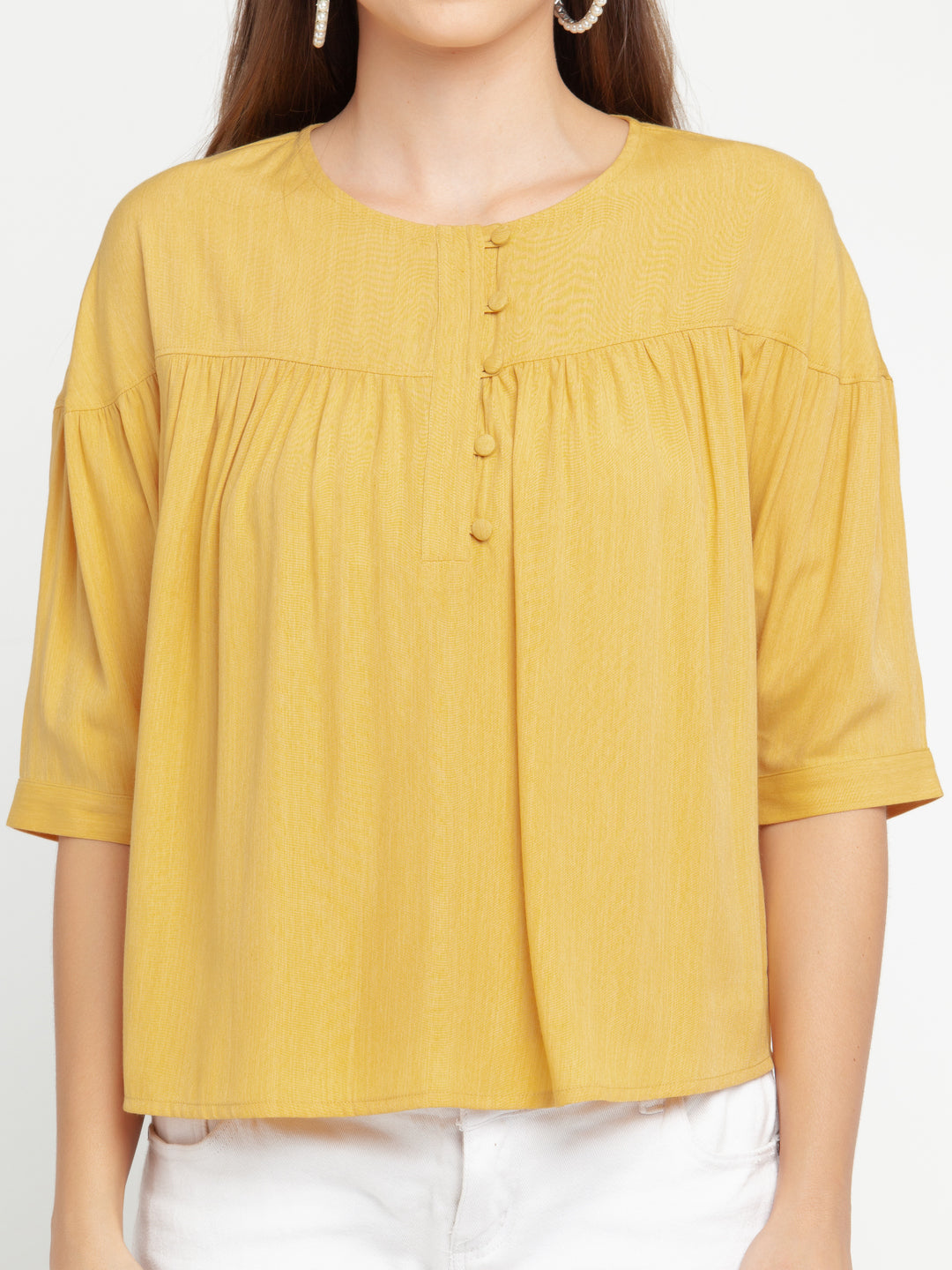 Yellow Solid Gathered Top