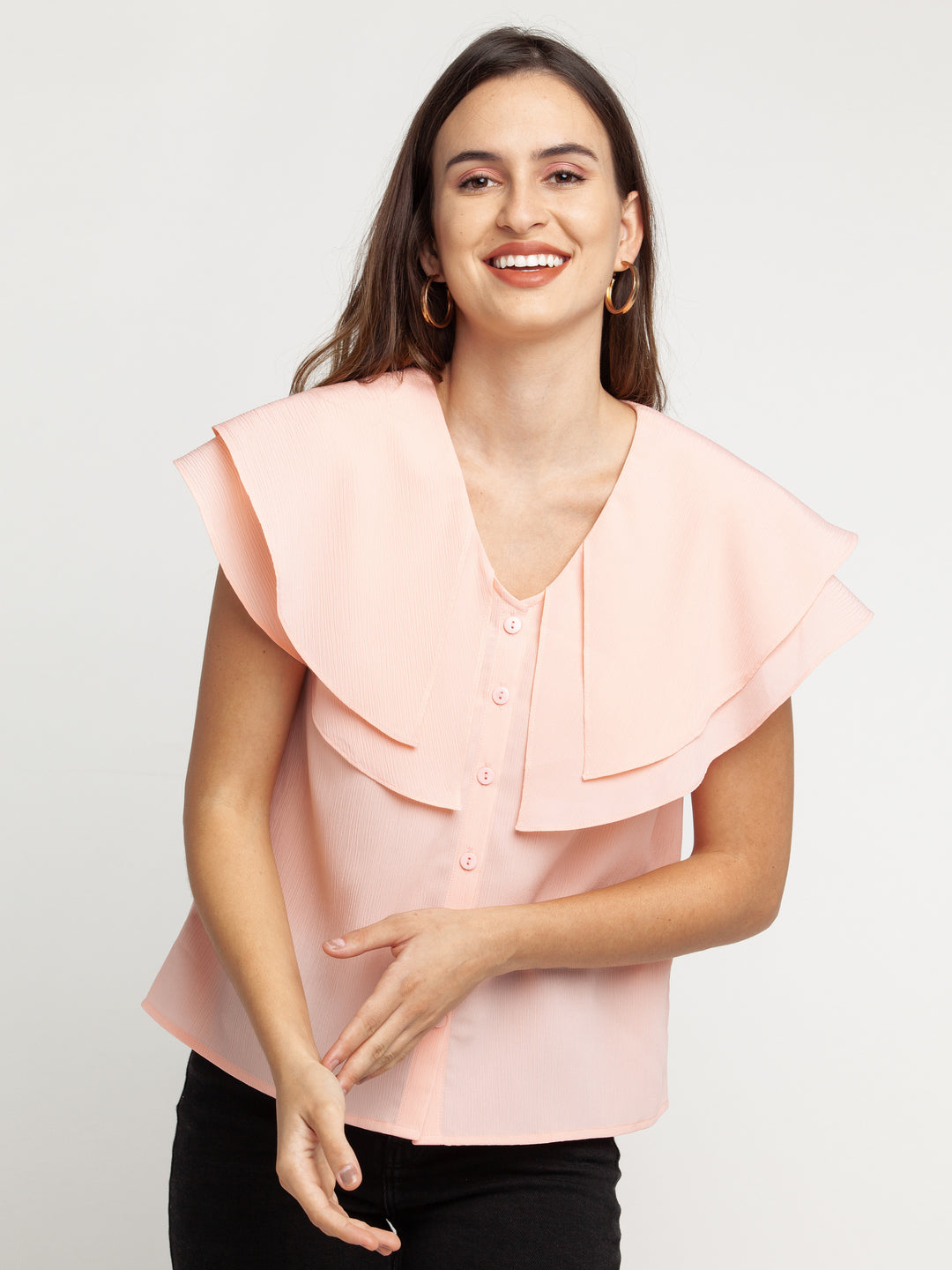 Peach Solid Layered Top