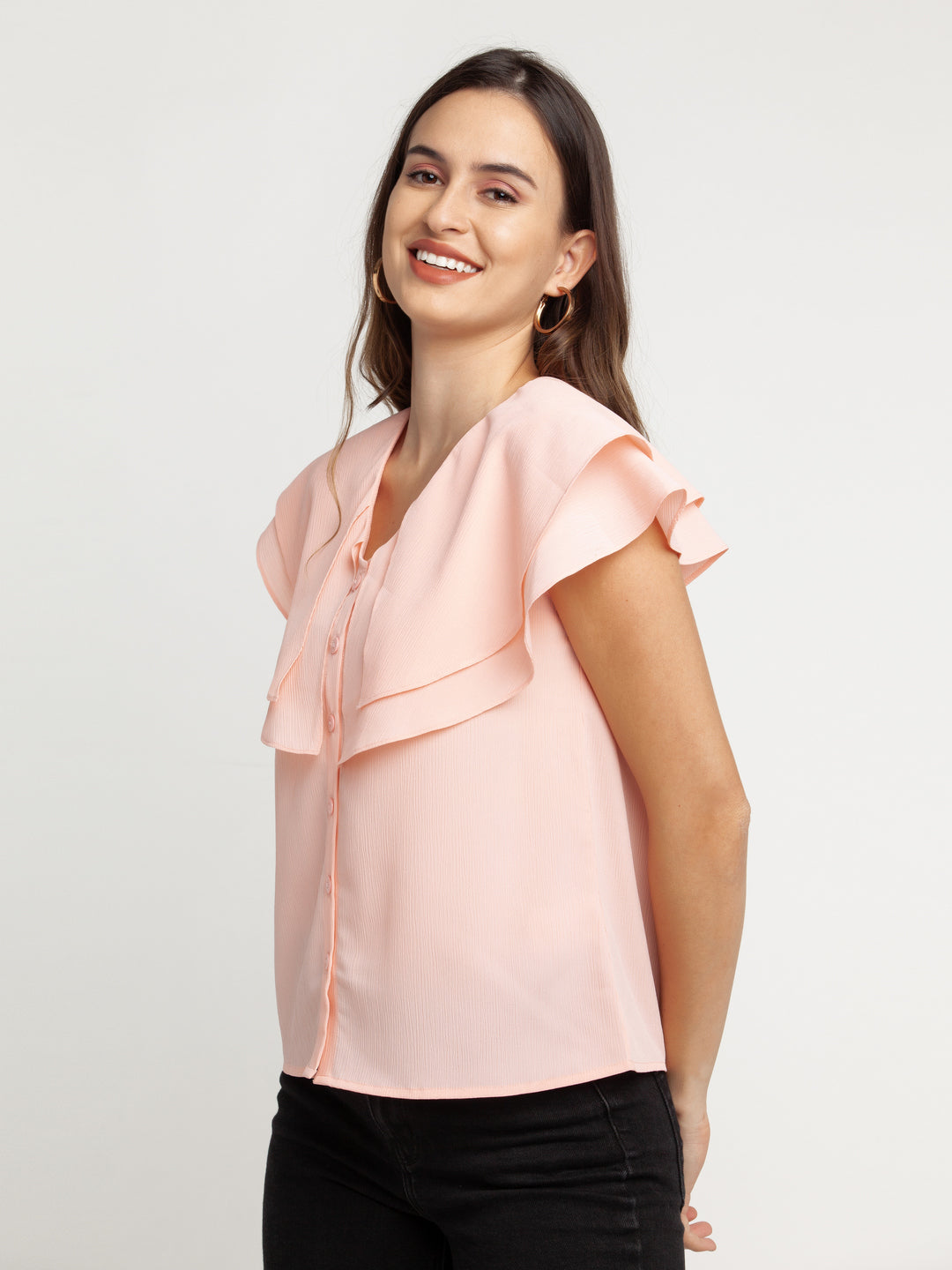 Peach Solid Layered Top