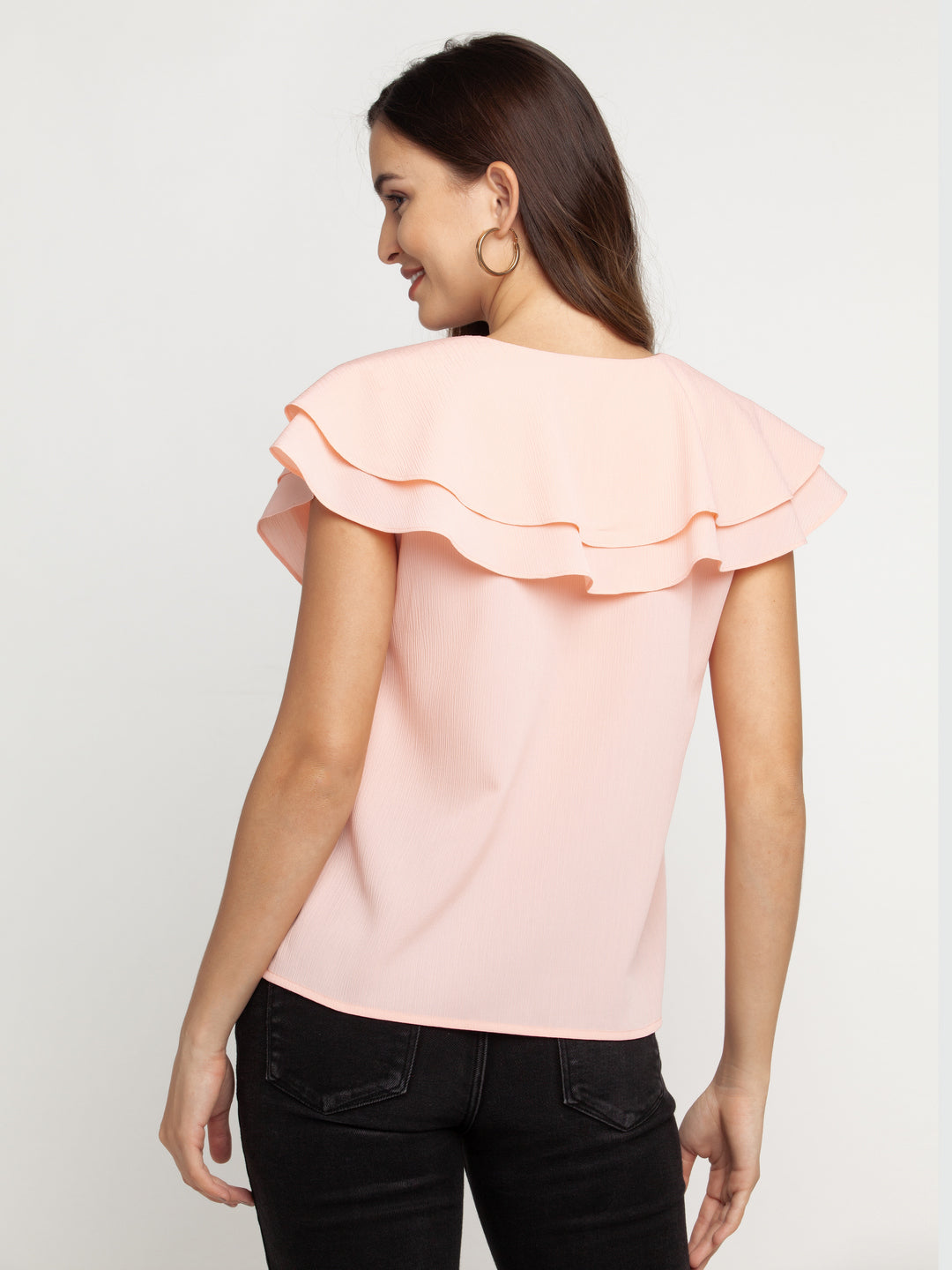 Peach Solid Layered Top