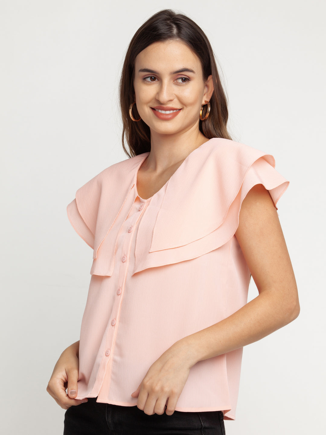 Peach Solid Layered Top