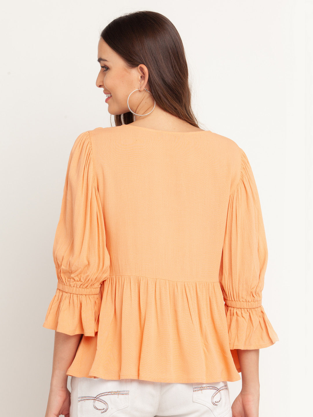 Orange Solid Gathered Top