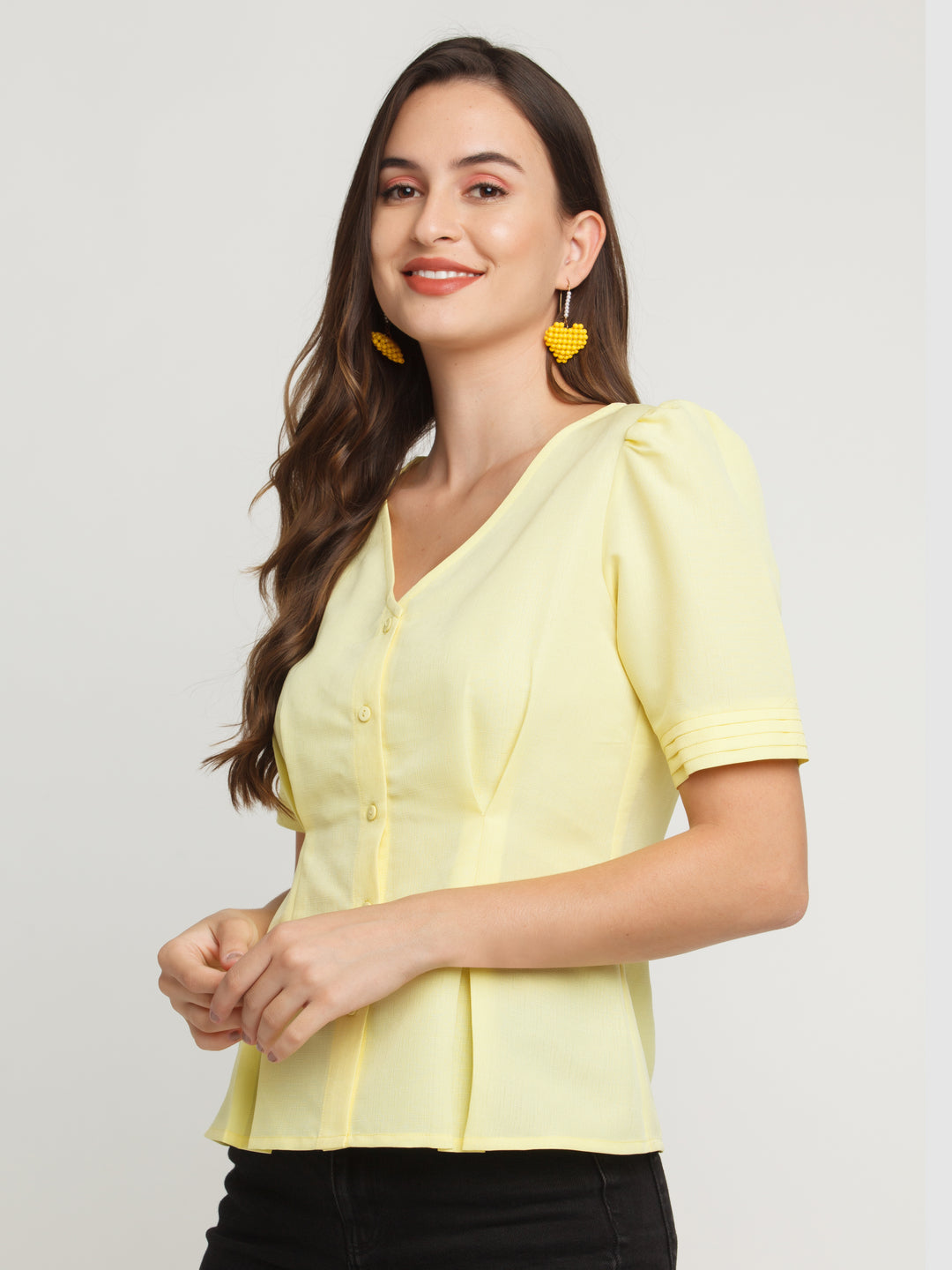 Yellow Solid Puff Sleeve Top