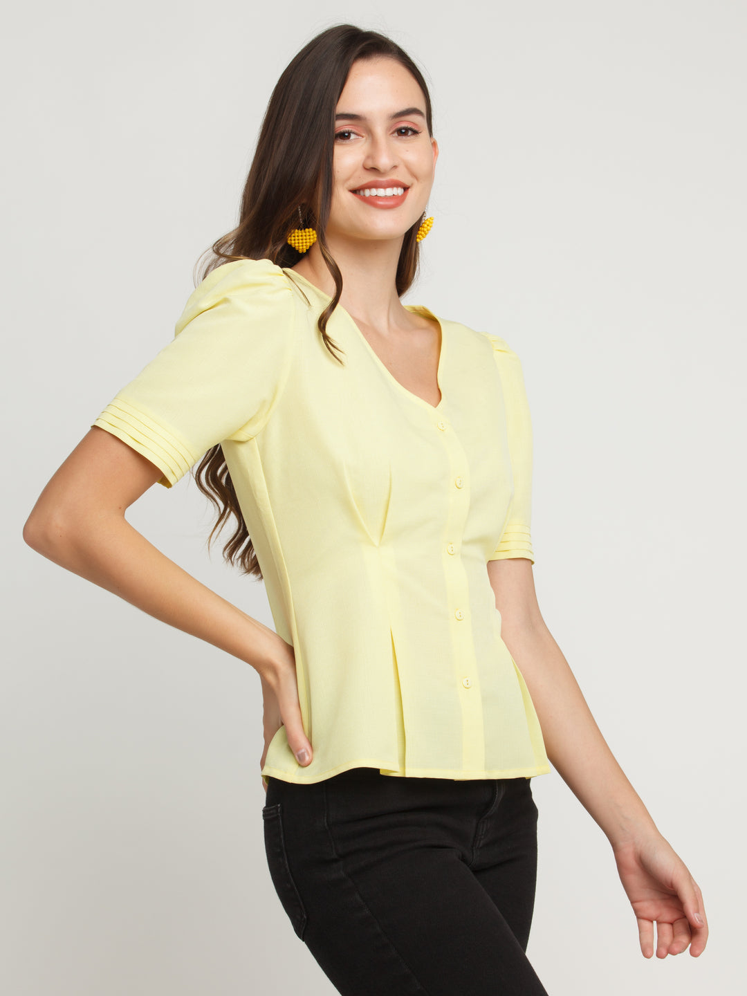 Yellow Solid Puff Sleeve Top