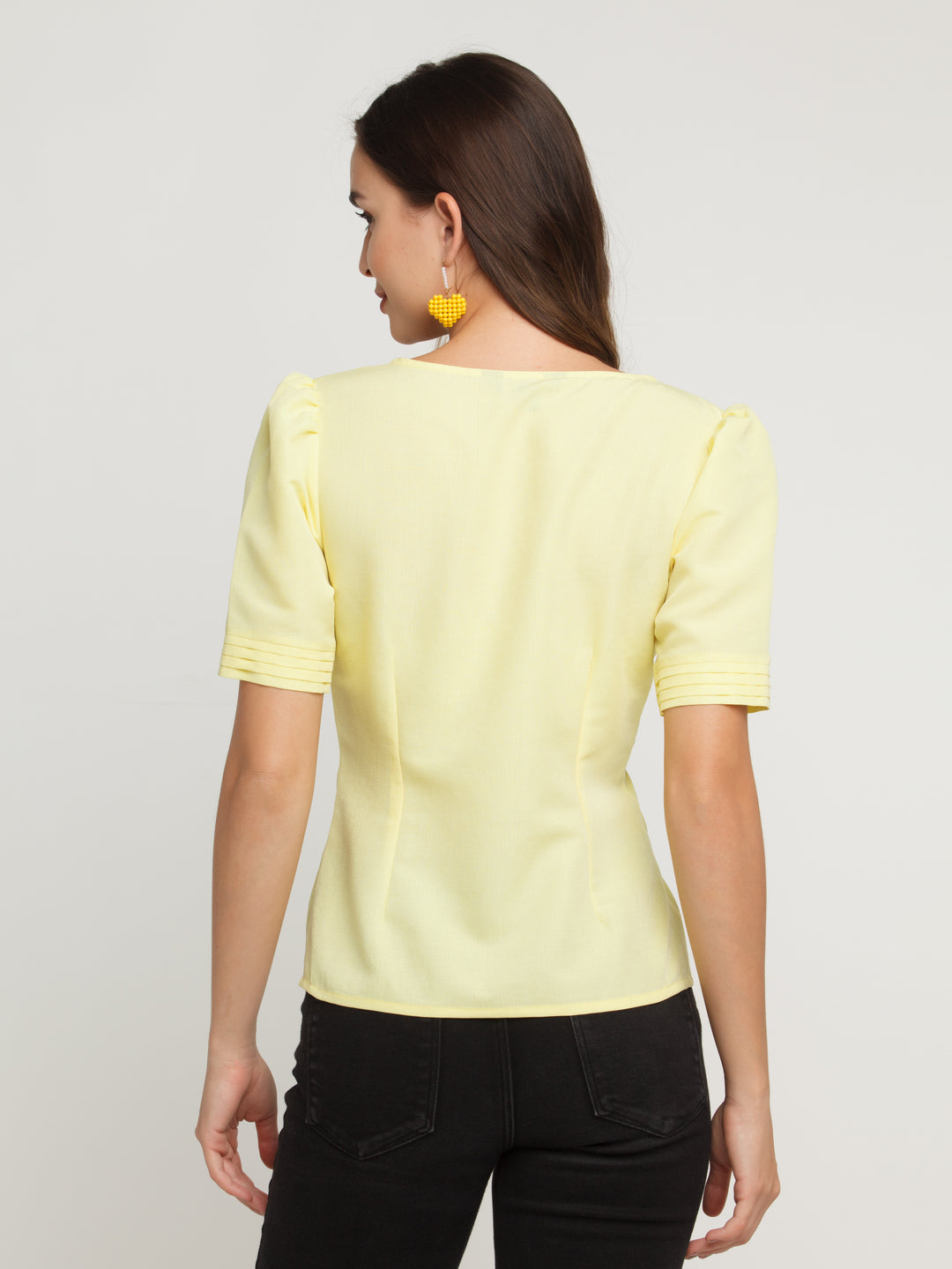 Yellow Solid Puff Sleeve Top