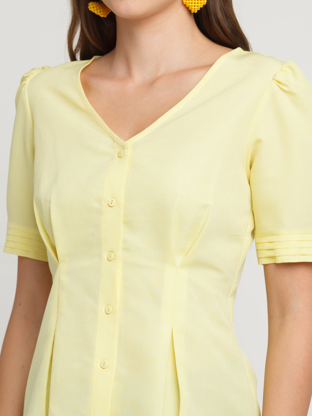 Yellow Solid Puff Sleeve Top