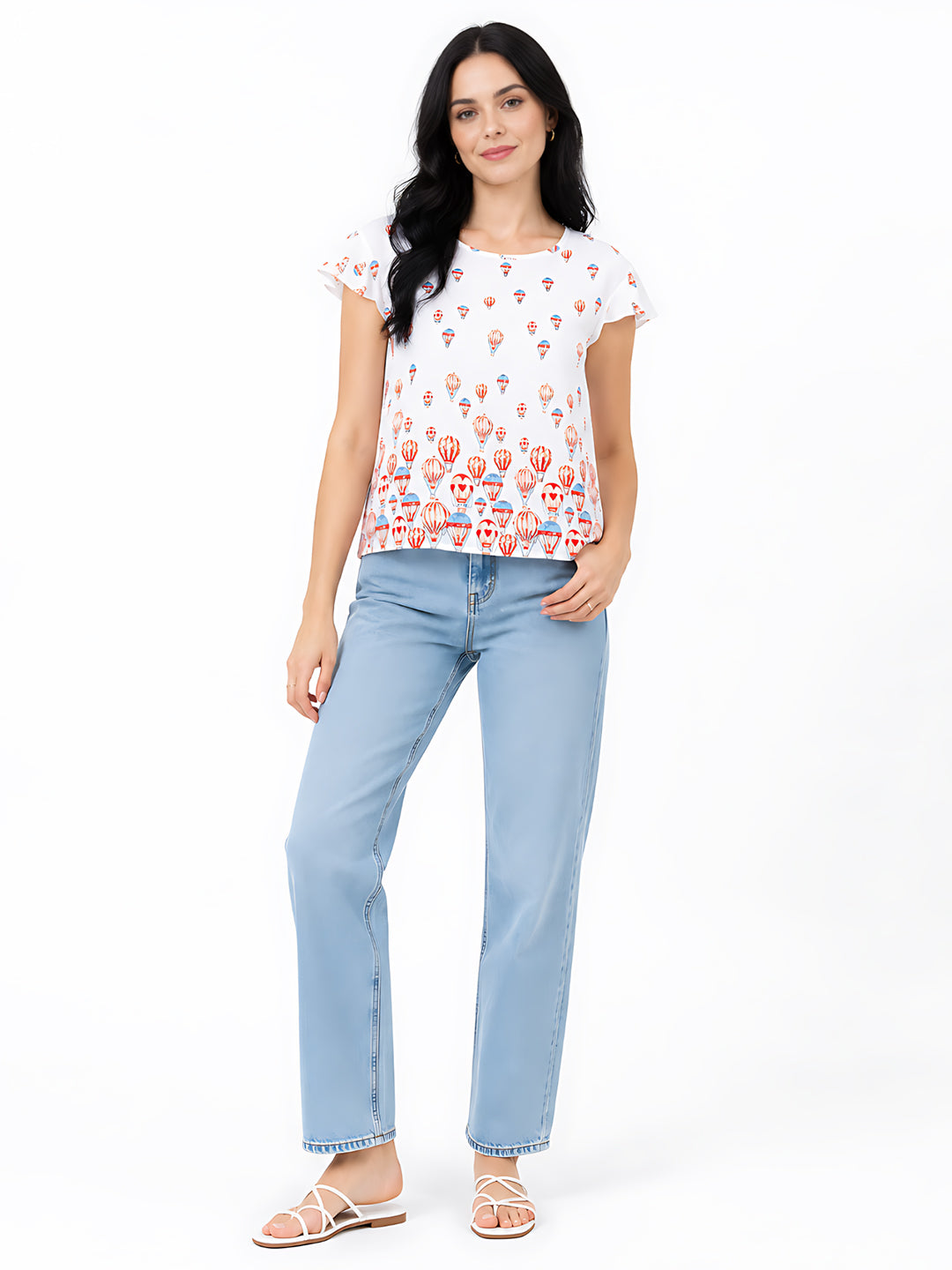 Off White Printed Top