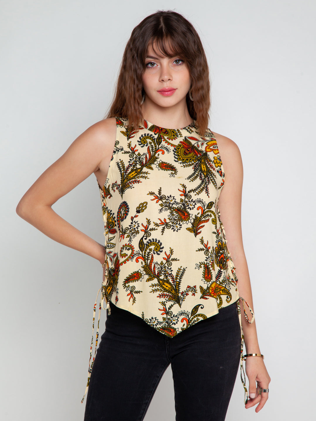 Cream Printed Top