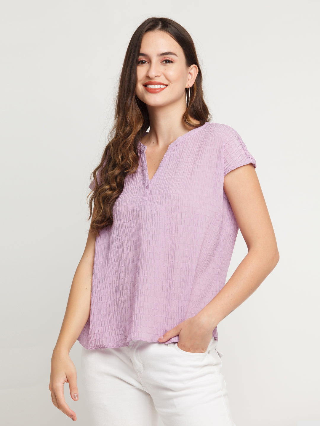 Purple Solid Straight Top