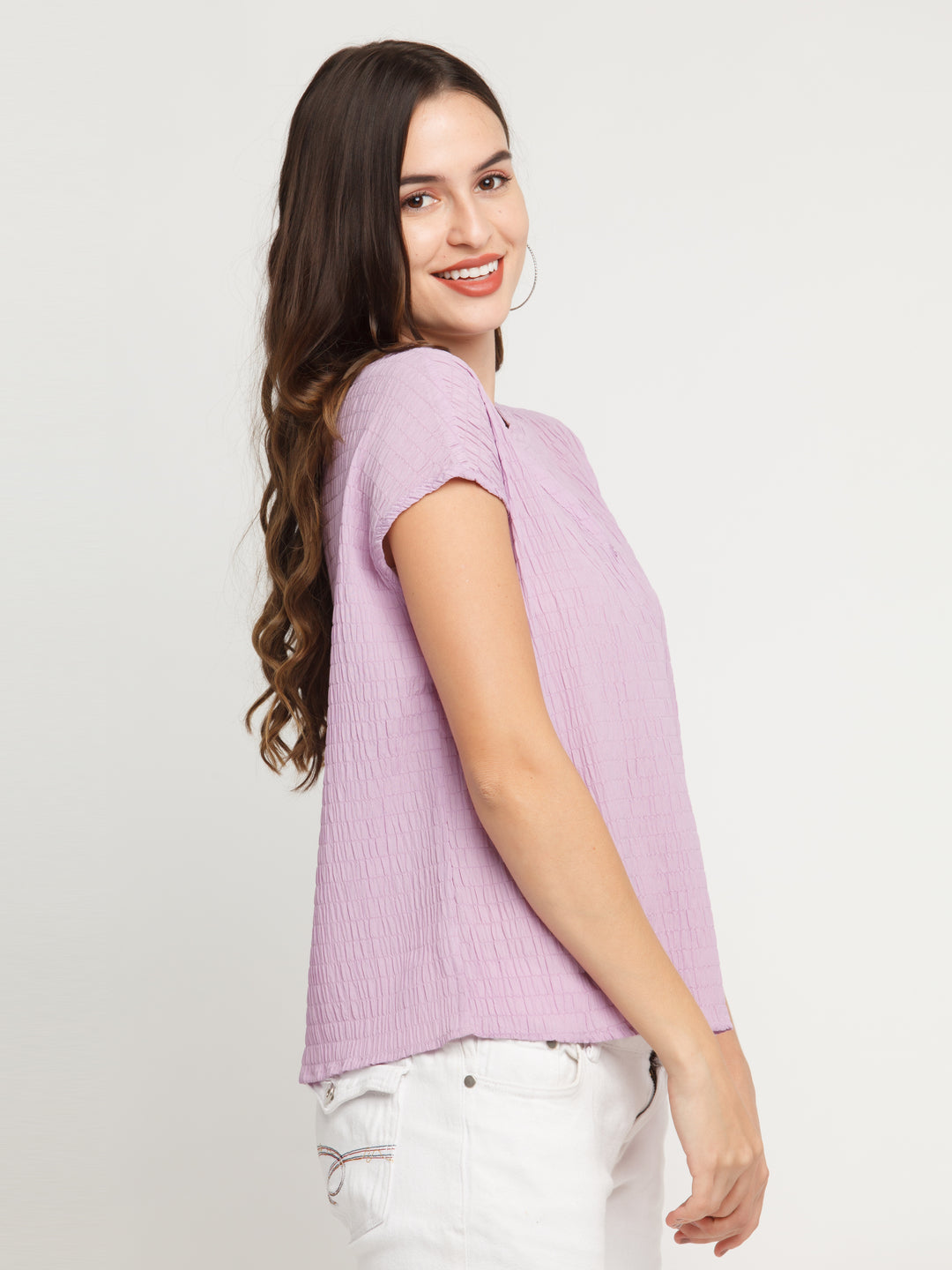 Purple Solid Straight Top