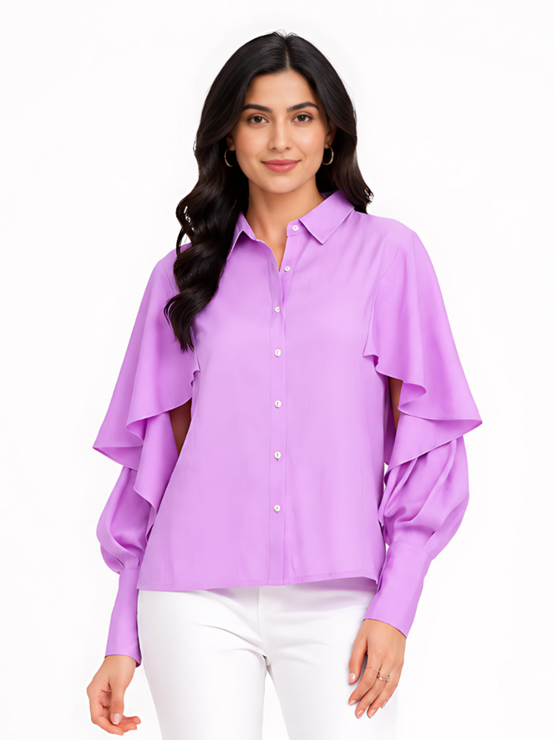 Purple Solid Ruffled Top