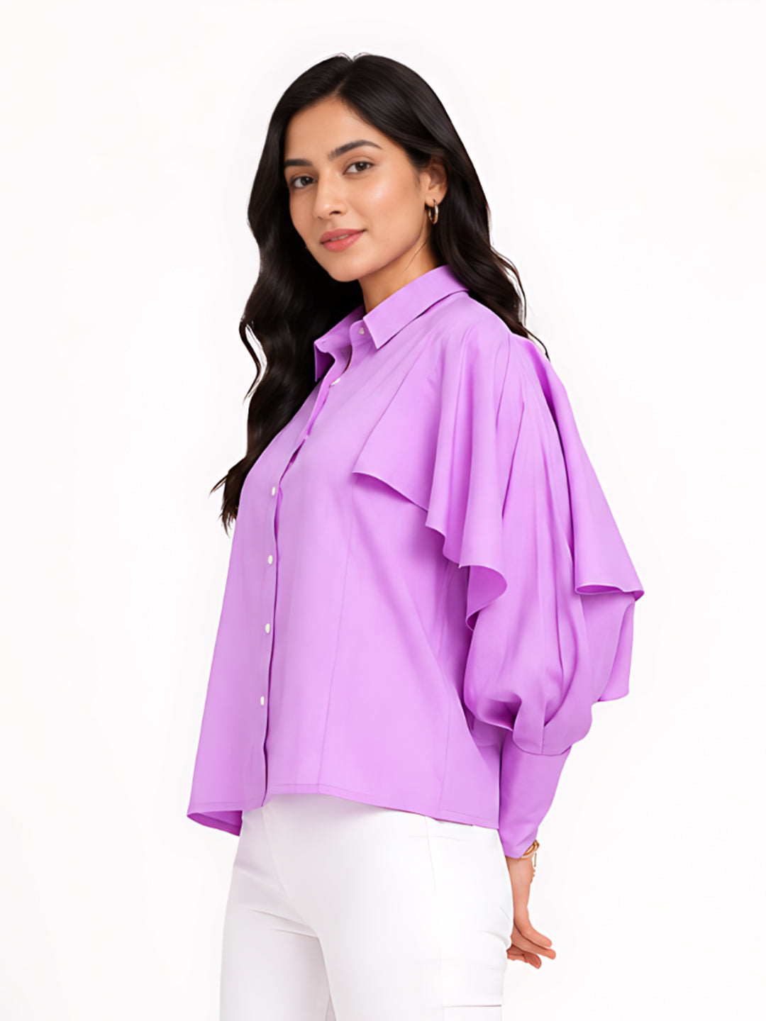 Purple Solid Ruffled Top