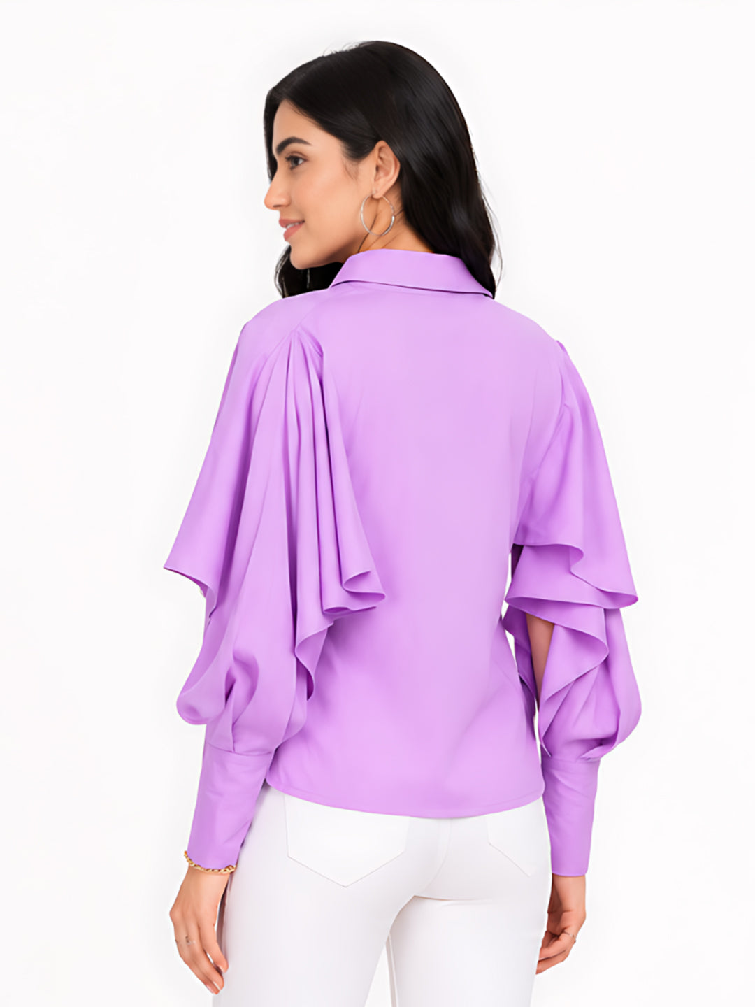 Purple Solid Ruffled Top