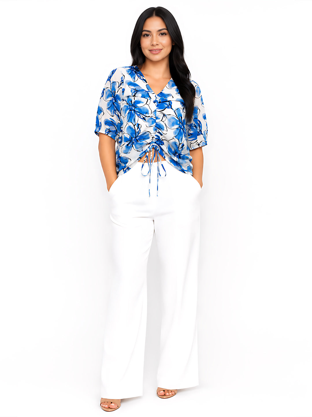 Off White Printed Tie-Up Top