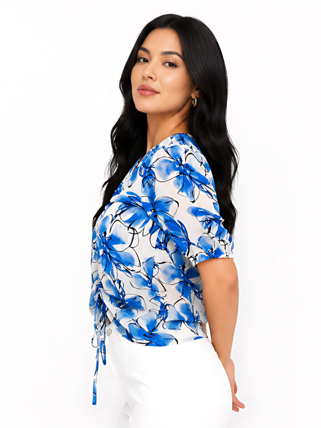 Off White Printed Tie-Up Top