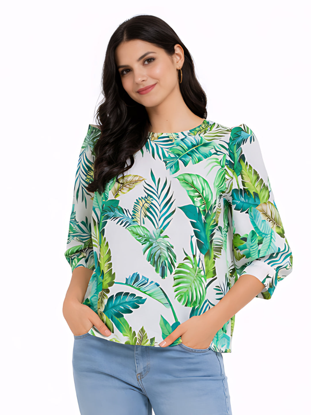 White Printed Straight Top