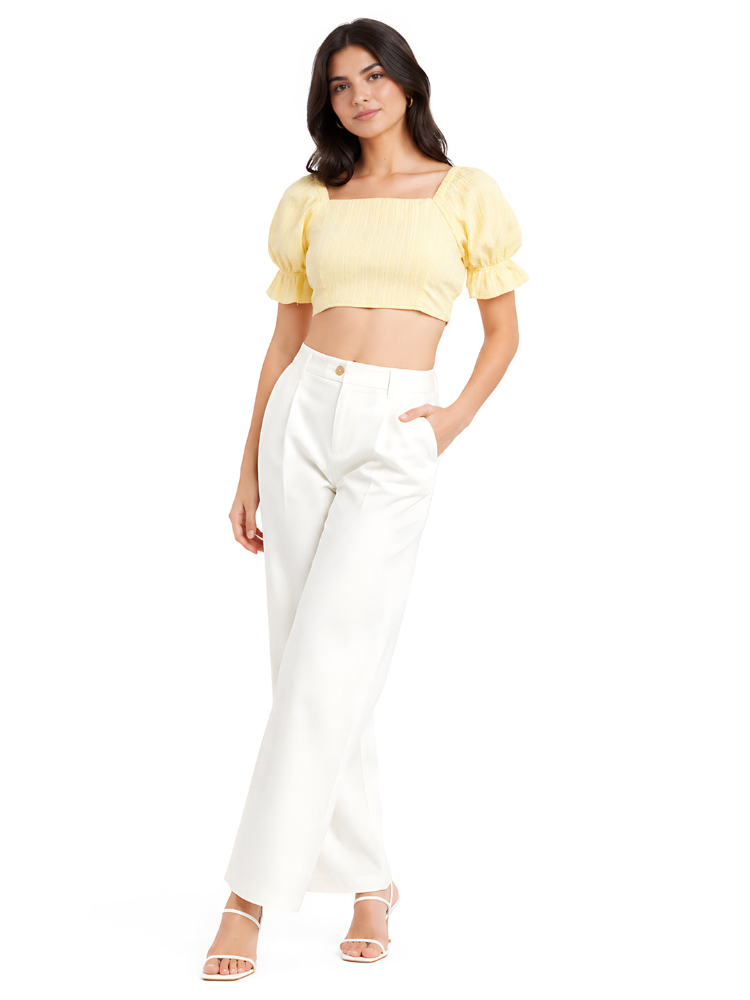 Yellow Solid Crop Top