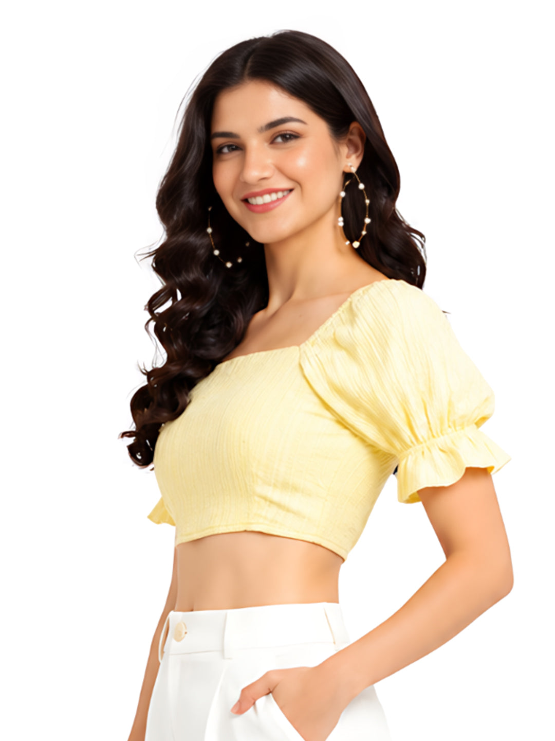 Yellow Solid Crop Top