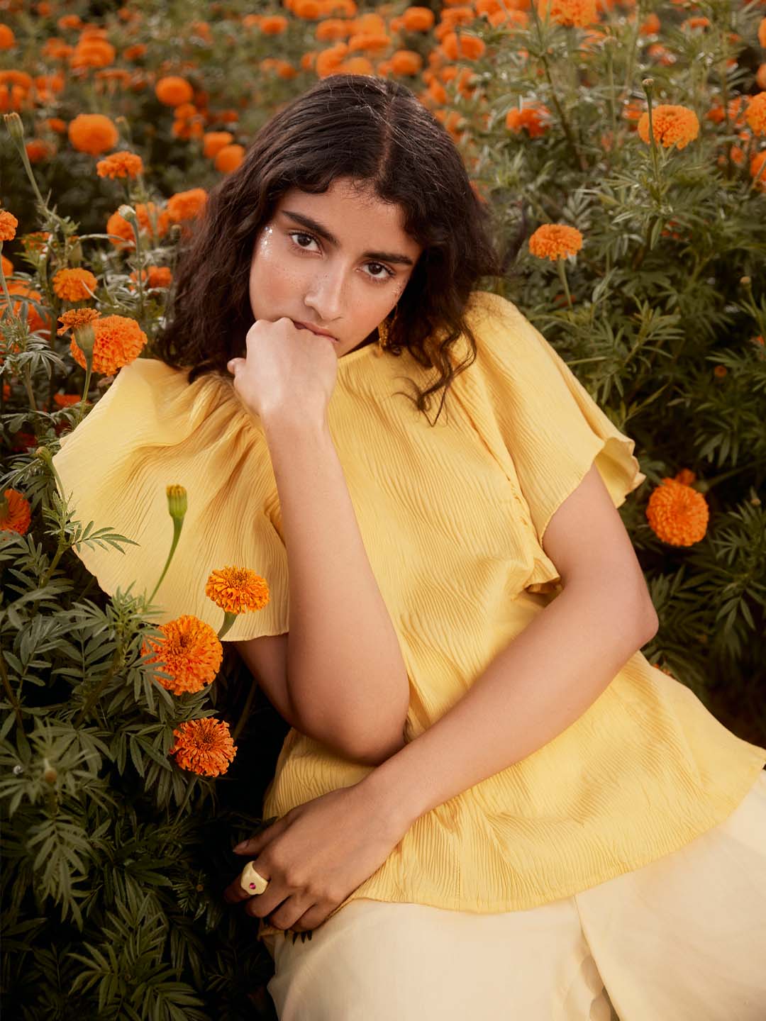 Yellow Solid Ruffled Top