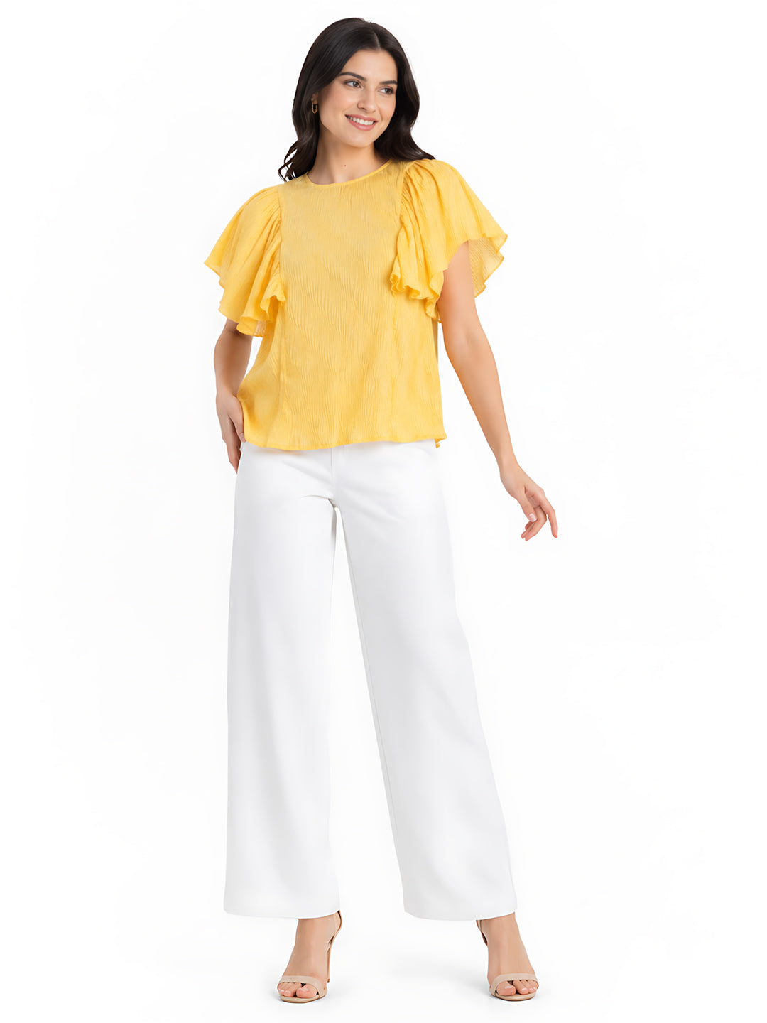 Yellow Solid Ruffled Top