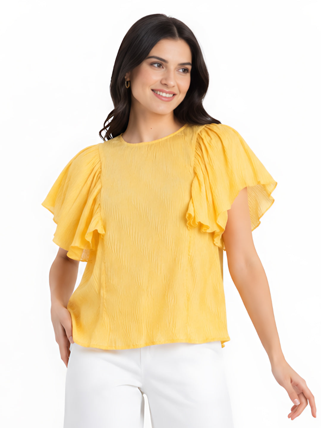 Yellow Solid Ruffled Top