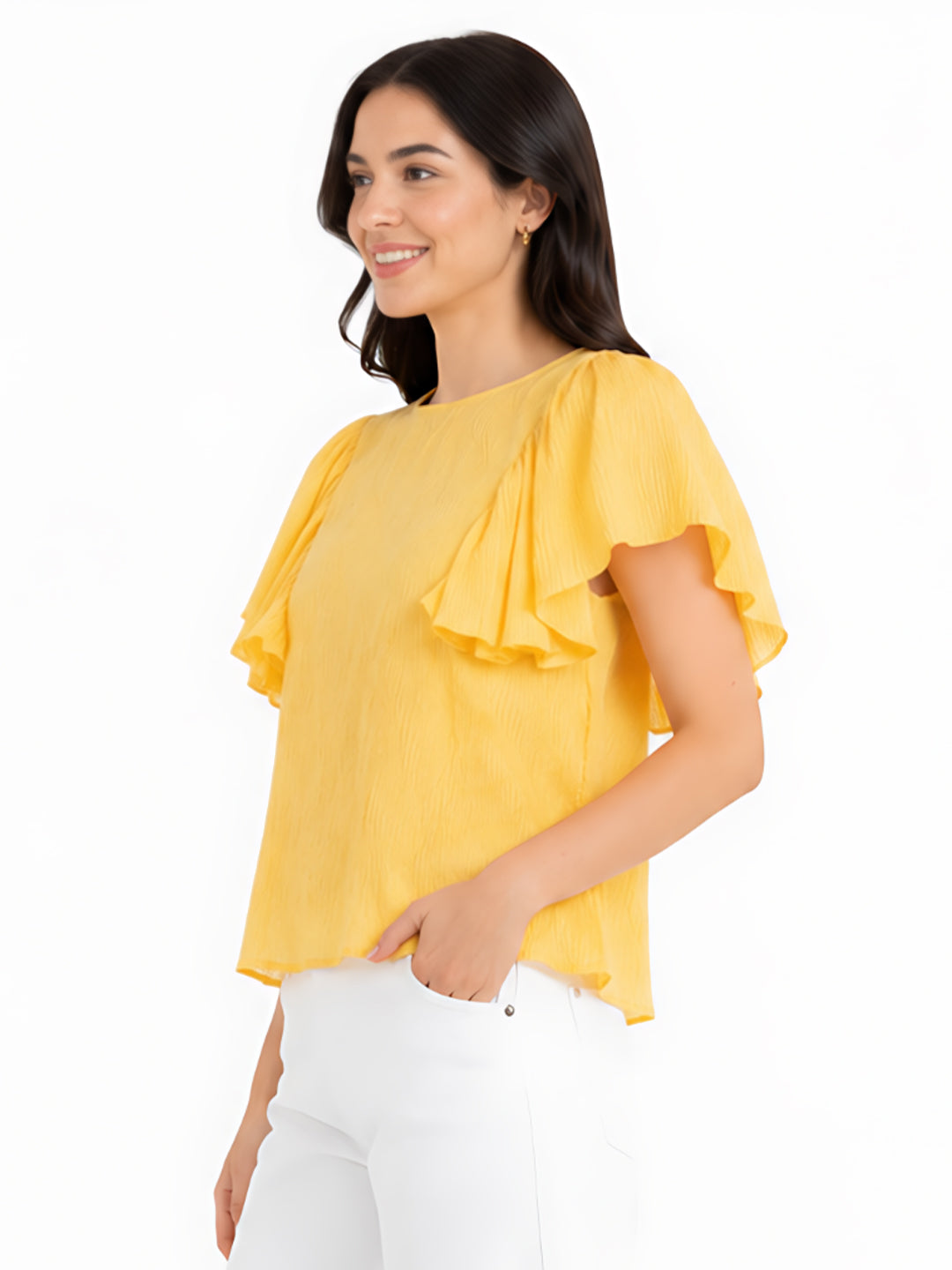 Yellow Solid Ruffled Top